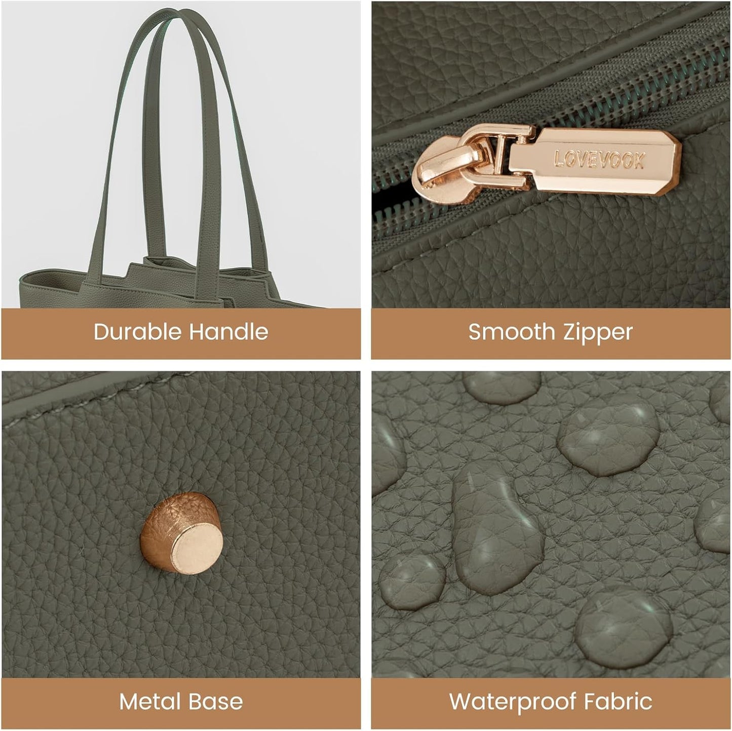 LOVEVOOK Laptop Tote for Women - 15.6 Inch Faux Leather Laptop Bag with Clutch, Large Capacity Office Purse Computer Briefcase for Casual Business Travel,Dark Green