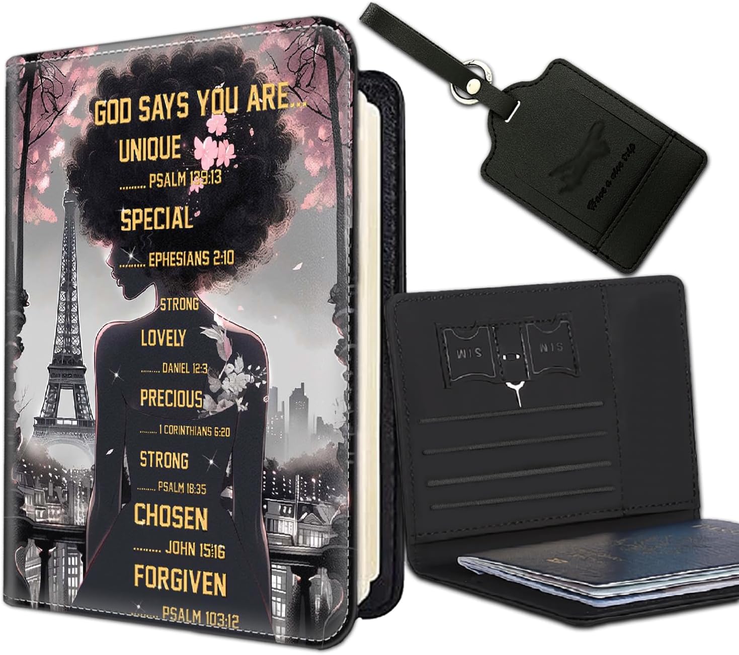 Passport Holder Women Wallet with Luggage Tag, Leather Passport Cover with RFID Blocking, Travel
