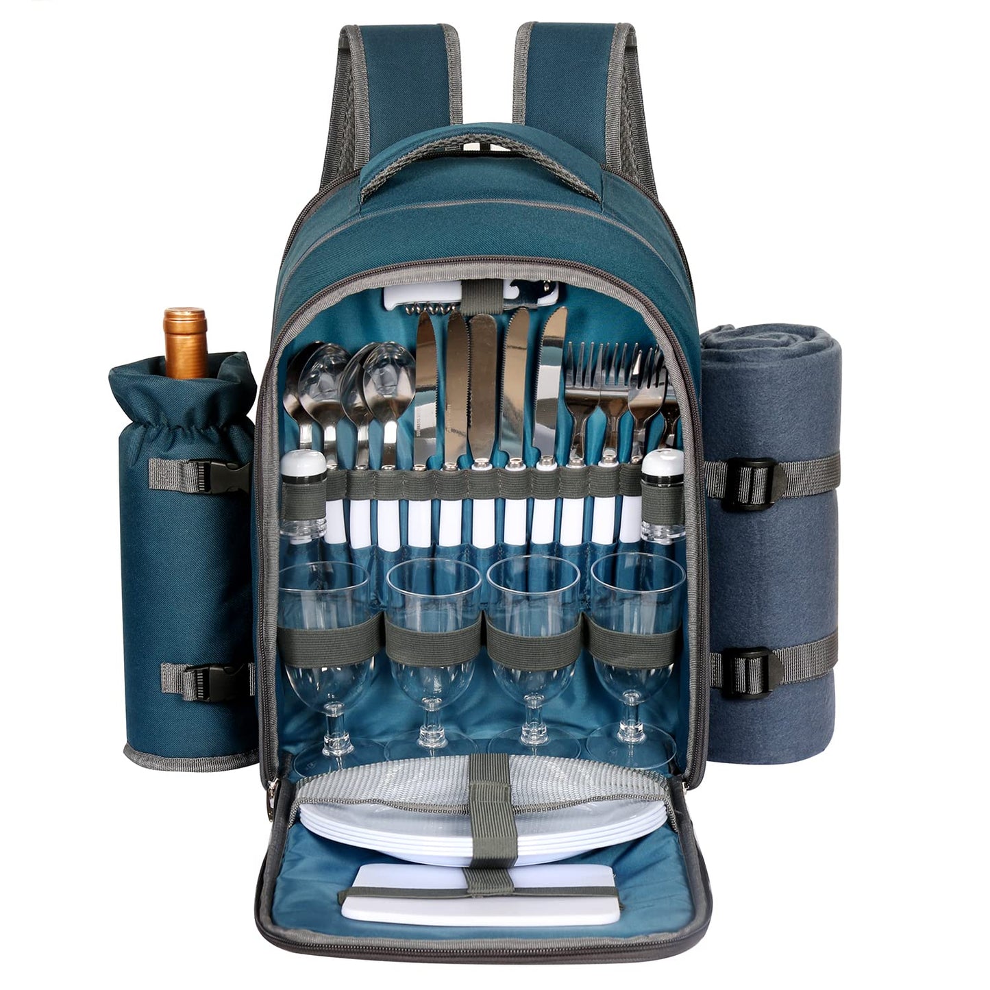 Hap Tim Picnic Basket Backpack for 4 Person with Blanket, Wine Holder, Cooler Compartment, Cutlery