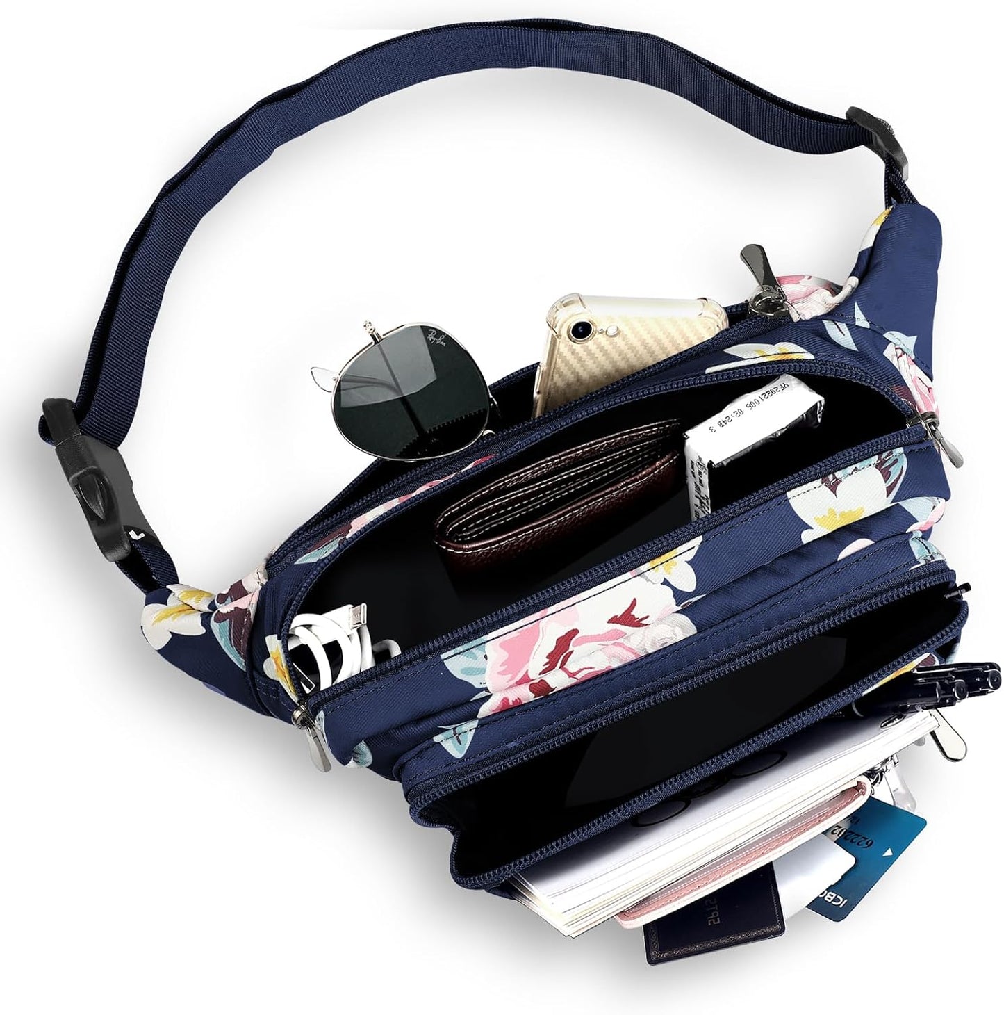 Waist Pack Bag Fanny Pack for Men&Women Hip Bum Bag with Adjustable Strap for Outdoors Workout Traveling Casual Running Hiking Cycling (New Blue Flowers)