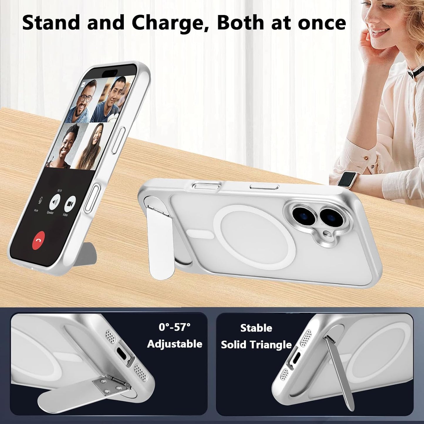 Tikoo Strong Magnetic for iPhone 16 Case with Magsafe and Built-in Invisible Kickstand Slim Translucent Matte Military Grade Protective Phone Case for iPhone 16 6.1”
