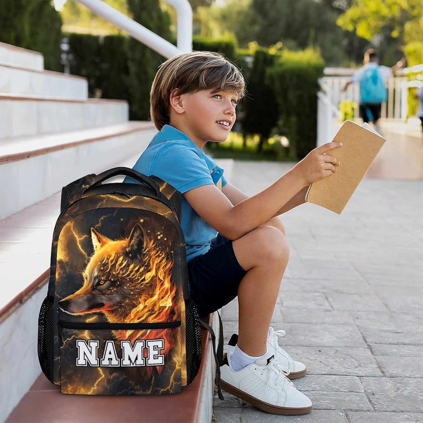 Boys School Backpack, Personalized Cool Wolf Backpacks, Gift for Kids, Casual Kids Bookbag for Preschool Elementary Kindergarten Vacation Travel Picnic