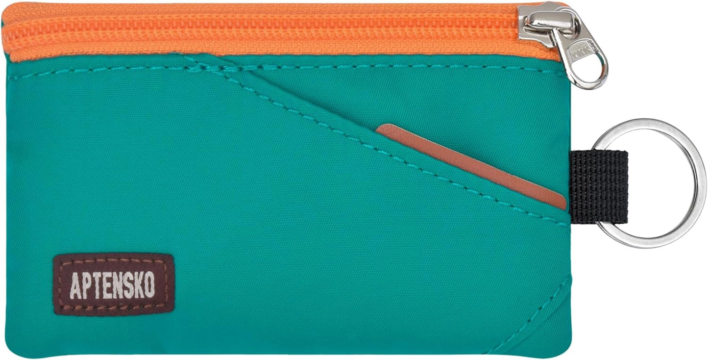 RFID Travel Wallet with Adjustable Lanyard-Zipper Small Wallet with ID Card Holder, Keychain for women&men-Minimalist Slim Waterproof Nylon case for ID, Cash, Key (Turquoise)