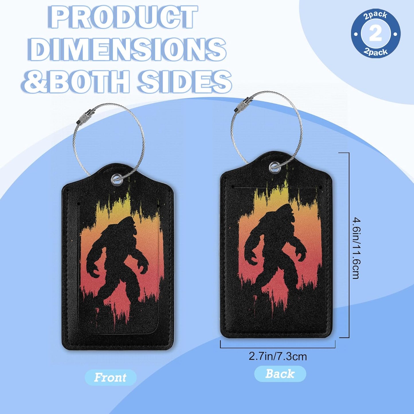 Luggage Tags for Suitcase,2 Pack Bigfoot Forest Moon Luggage Tag with Privacy Flap,Name ID Label and Metal Loop for Women Men Teens Travel