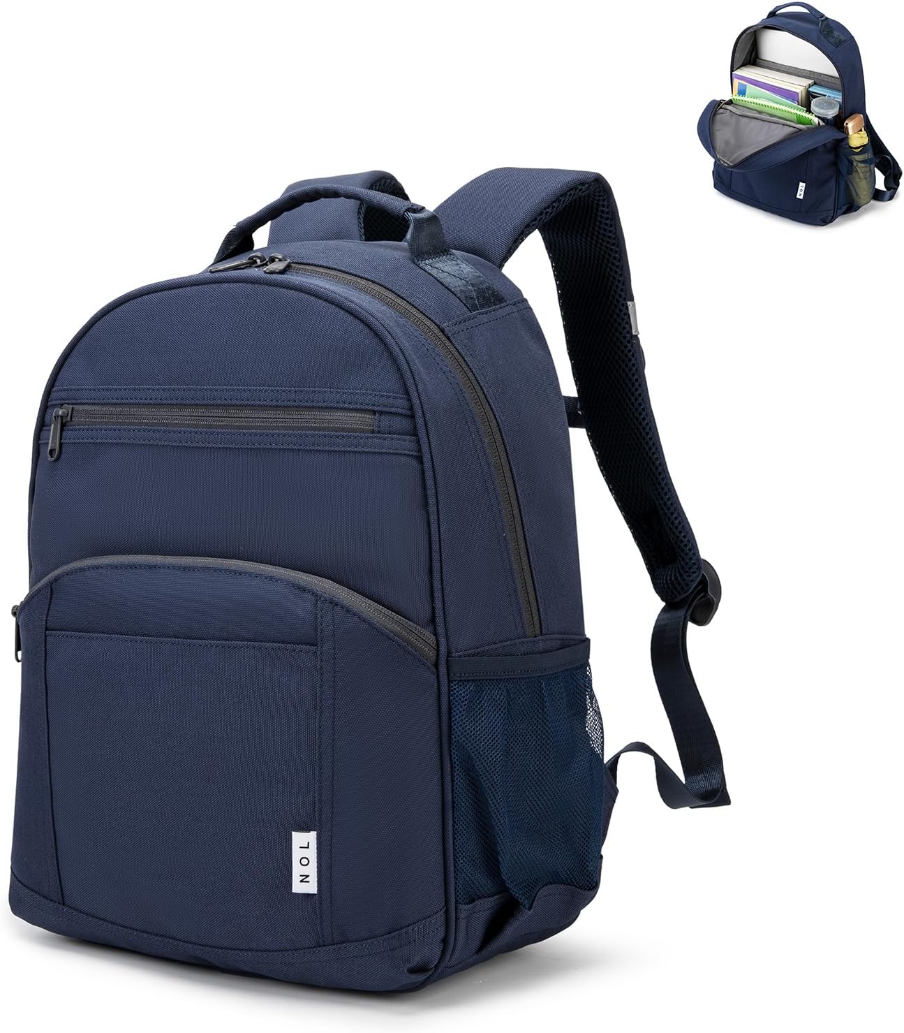 NOL Natural Organic Lifestyle Kids Backpack, School Backpacks for Teens Girls Boys, School Bookbag with Pencil Bag & Reflective Stripe for Elementary School - Navy blue