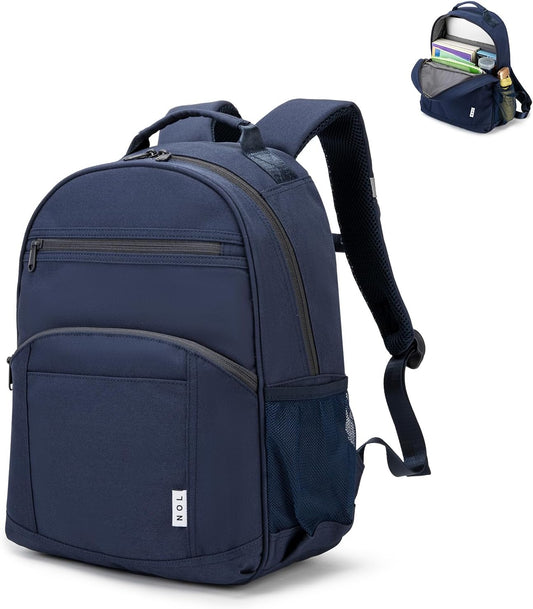 NOL Natural Organic Lifestyle Kids Backpack, School Backpacks for Teens Girls Boys, School Bookbag with Pencil Bag & Reflective Stripe for Elementary School - Navy blue
