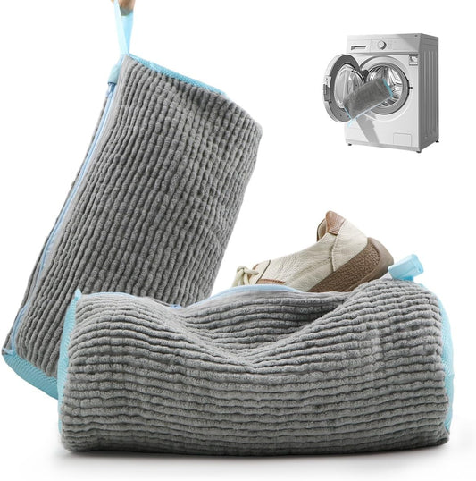 Reusable Shoe Washing Bag for Washing Machine - Simulate Hand Wash, Protect Shoes & Fit All Footwear - Large Capacity Laundry Bag for Sneakers, Flats & Kids Shoes 2 PCS (Gray)