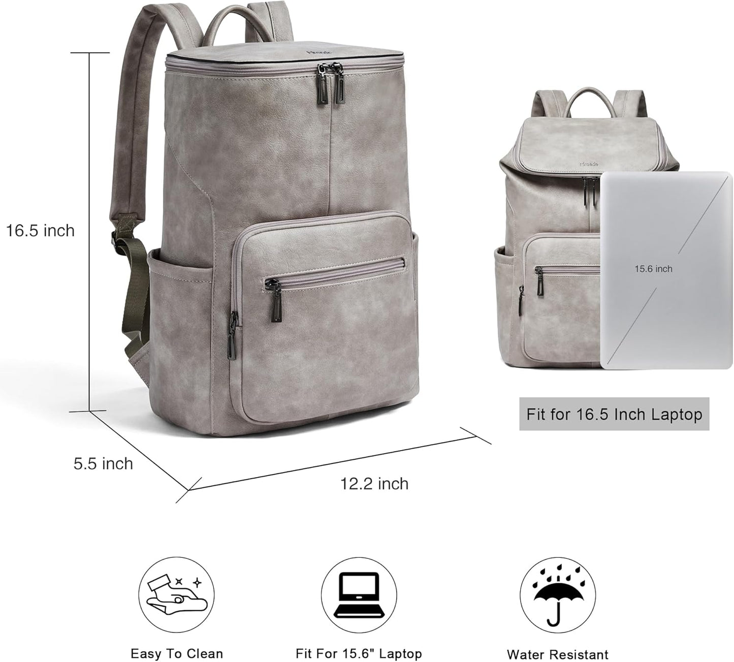 Leather Laptop Backpack for Women, 15.6 Inch Travel Backpack with Laptop Compartment, Casual