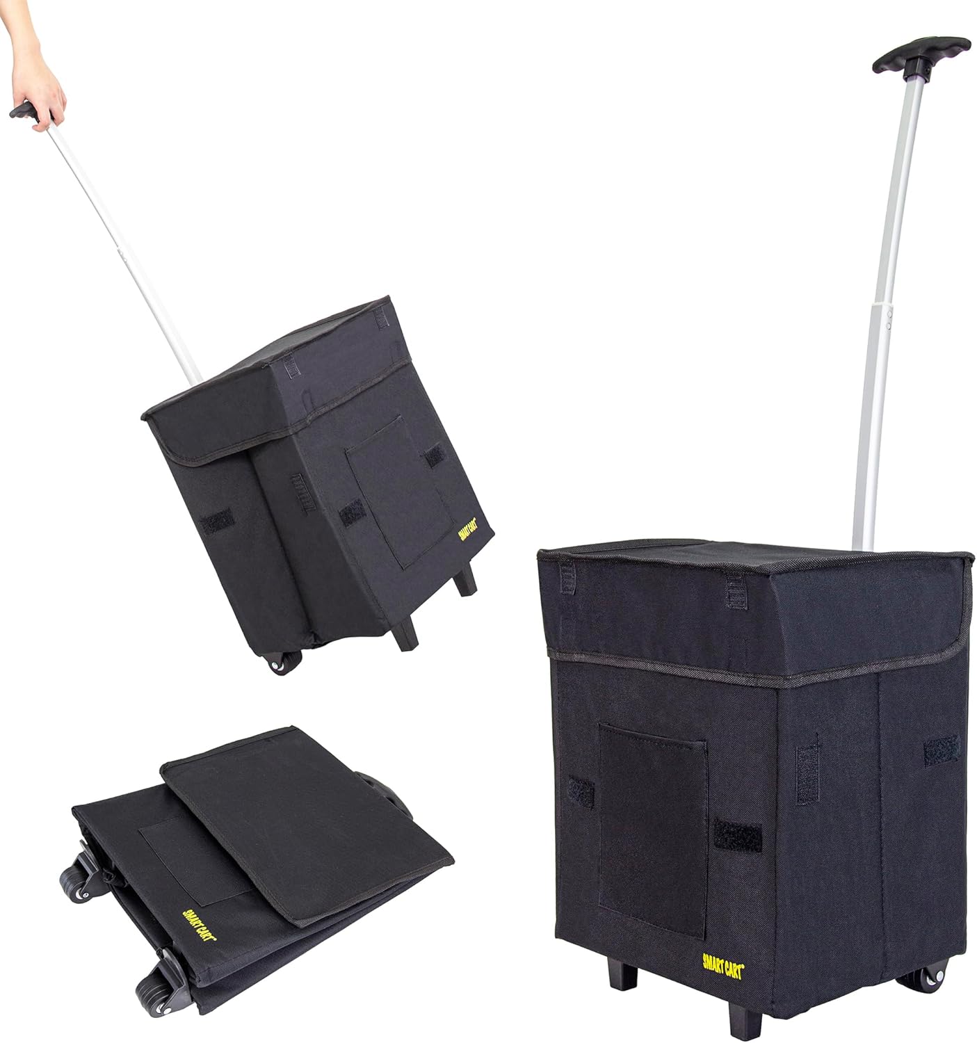 dbest products Smart Cart, BLACK Collapsible Rolling Utility Cart Basket Grocery Shopping Teacher Hobby Craft Art