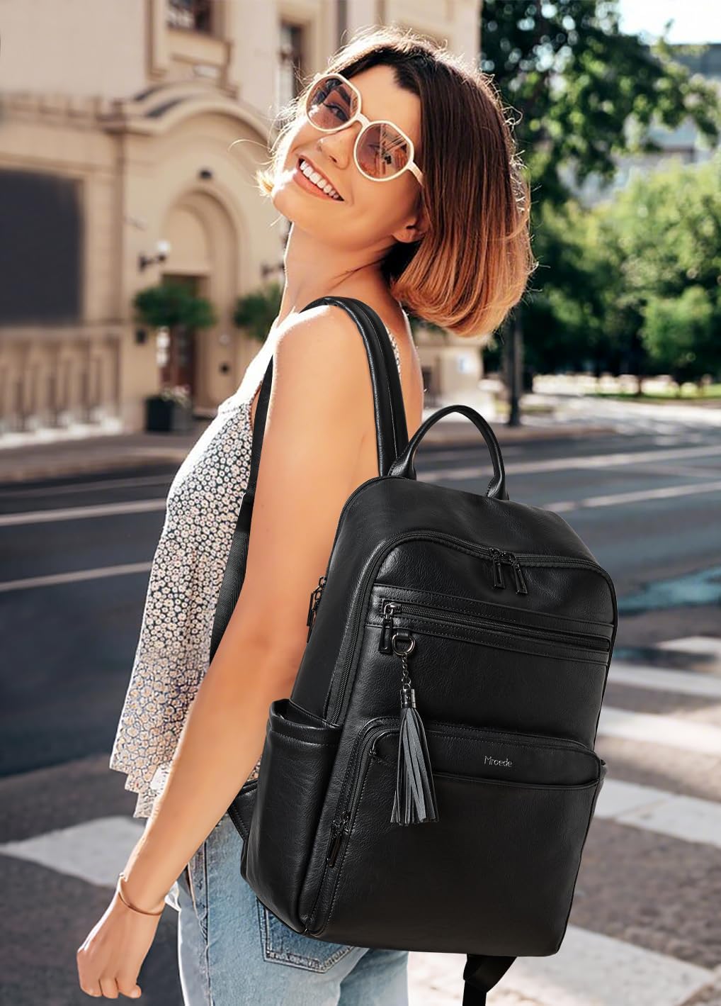 Laptop Backpack for Women,Leather Backpack with 15.6 inch Laptop Compartment,Large Capacity