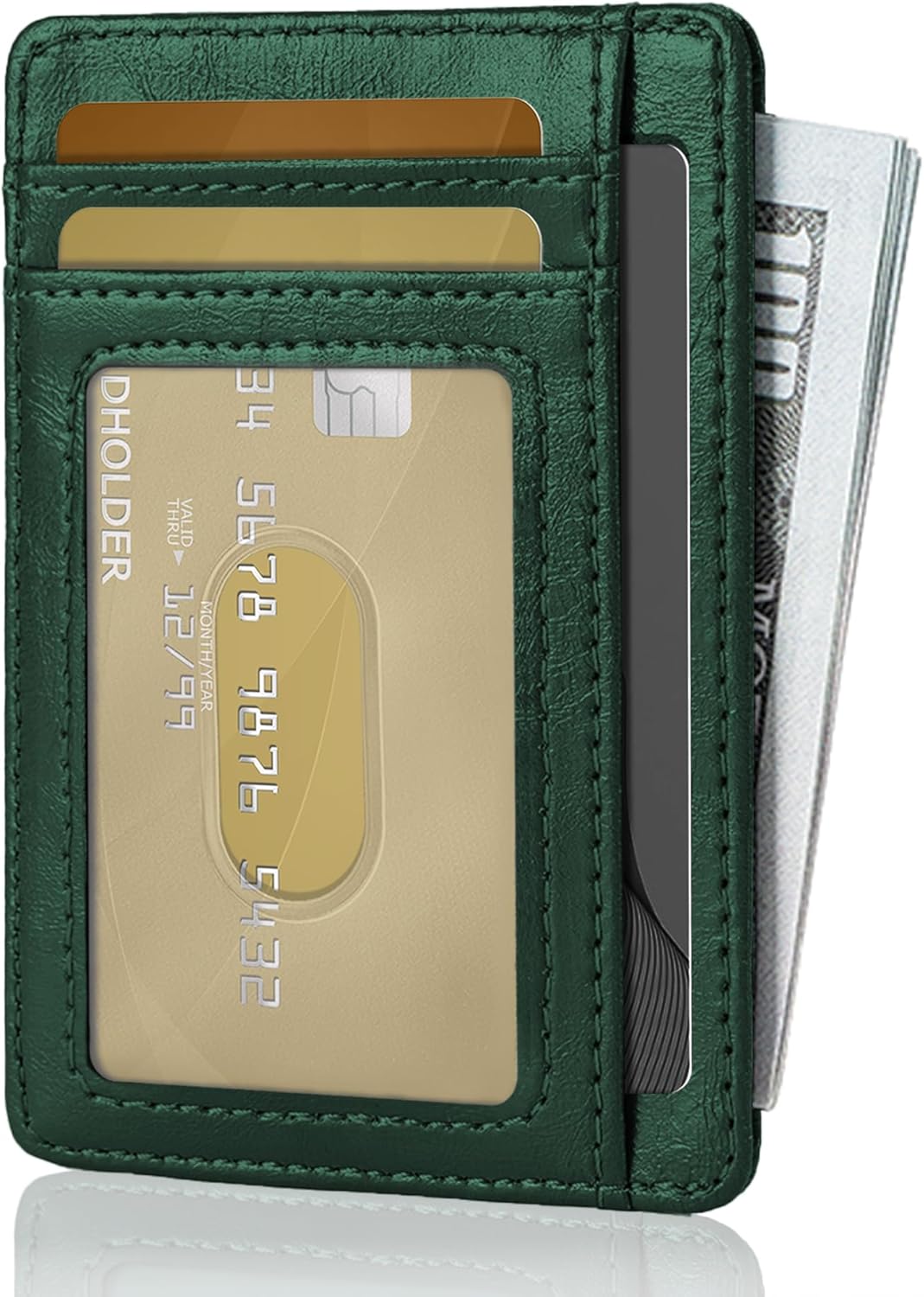 Hoewina Slim Wallet for Men, Credit Card Holder Wallet, Minimalist Design - RFID Blocking Front Pocket Leather Thin Wallet for Men and Women（Dark Green）