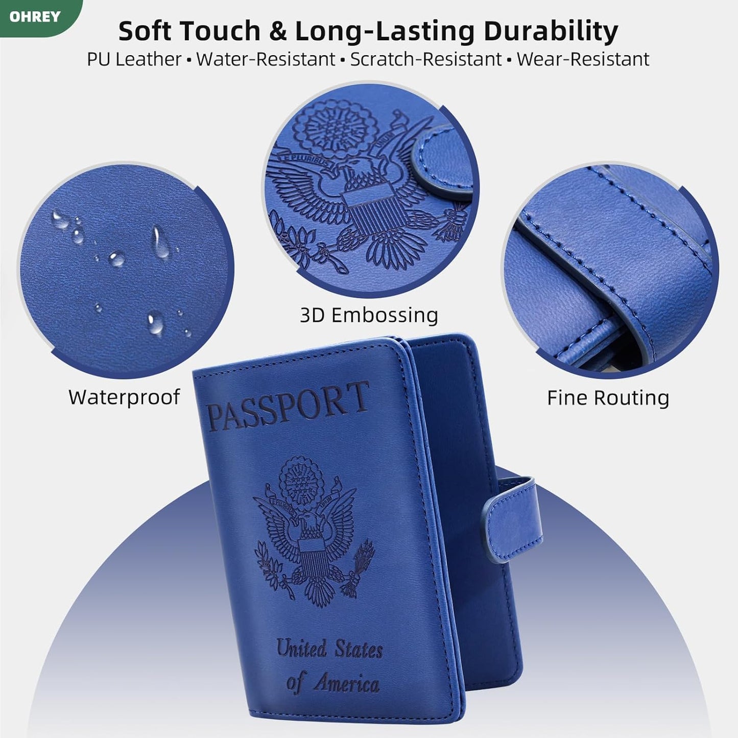 Passport Holder for Travel with Luggage Tag Cover – RFID Blocking Passport Wallet for Women & Men | PU Leather Passport Cover/Passport Case with Extra Money Pocket & Magnetic Clasp – Blue