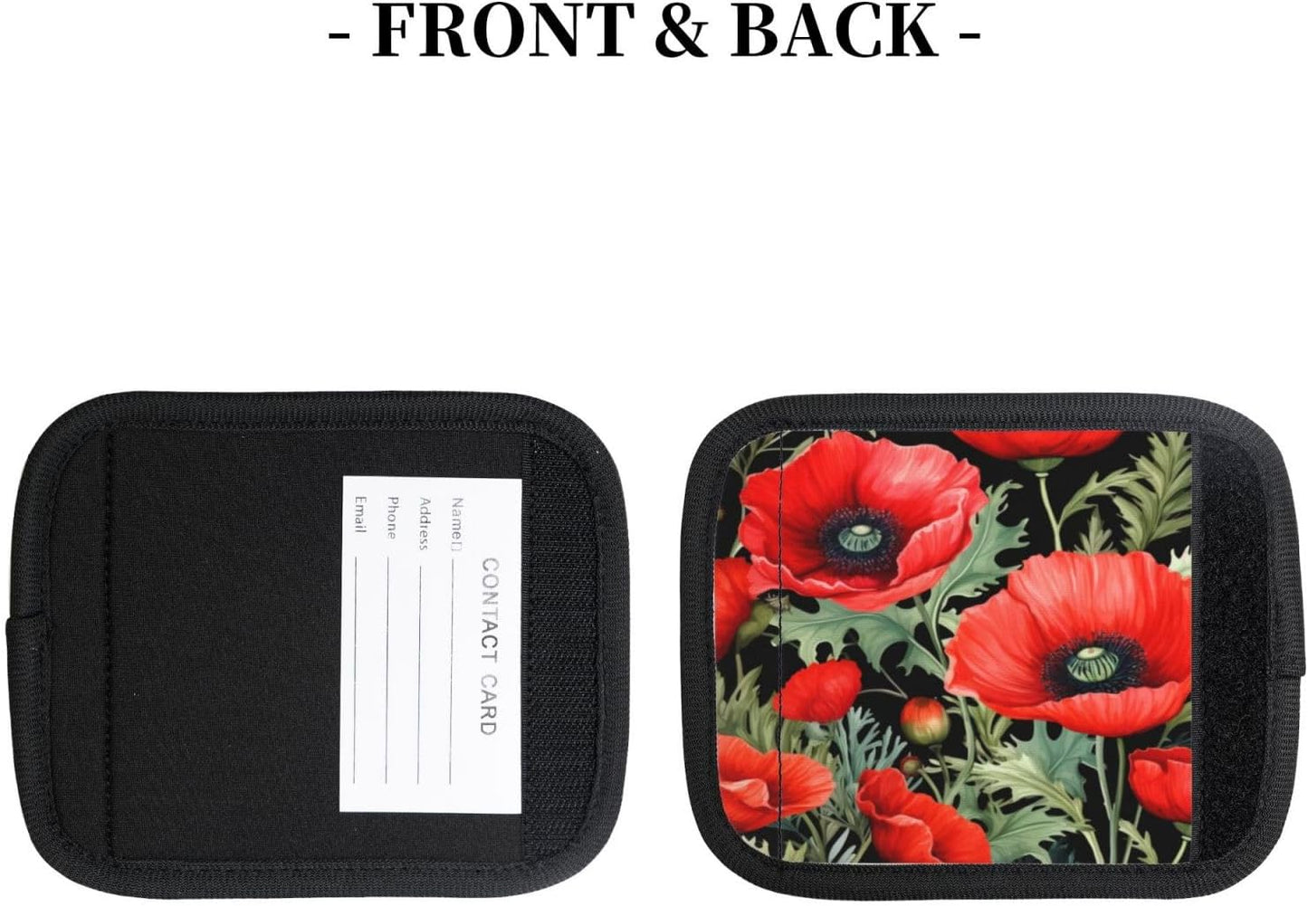 Luggage Handle Wraps Red Poppy Flowers Pattern Luggage Identifiers Soft Neoprene Luggage Handle Wraps For Suitcase Trolley Handle Grip Cover 2 Pack Luggage Tags