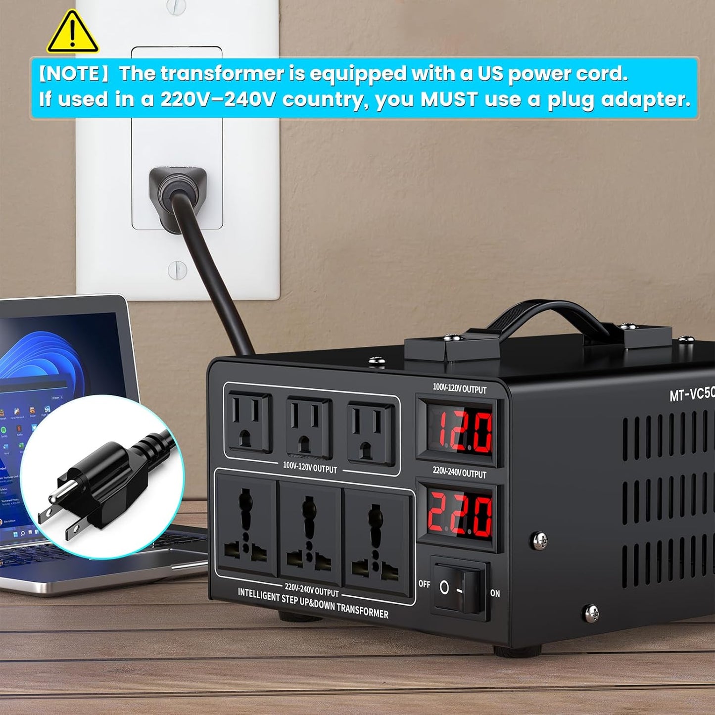 5000W Voltage Converter Transformer(110V to 220V or 220V to 110V) Step Up/Down Converter 110/120 Volt - 220/240 Volt w/US Power Cord,Circuit Breaker Protection, LCD Screen Display