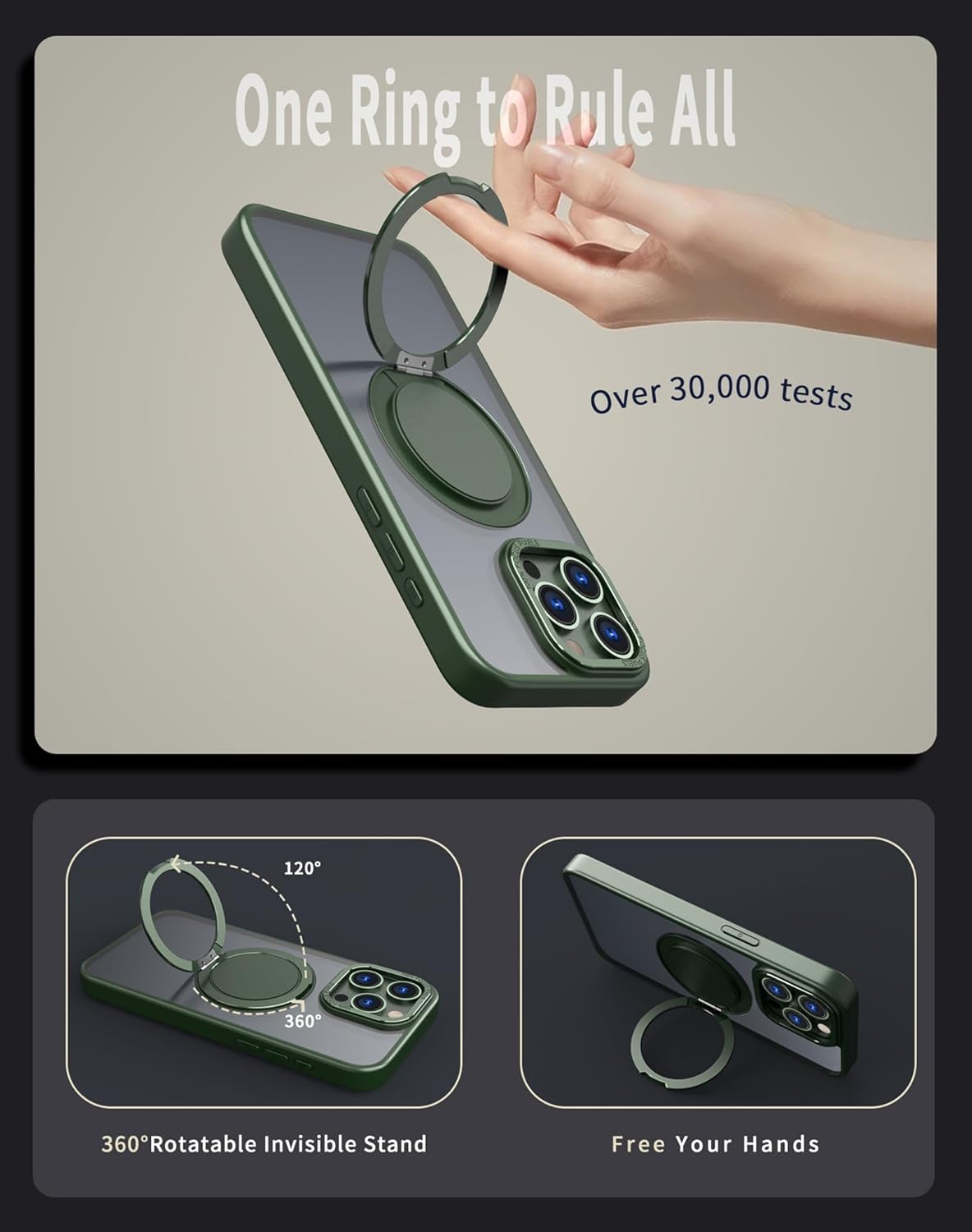 Magnetic Stand Case for iPhone 15 Pro Max [with 2 Tempered Glass Film] [360° Rotation Magnetic Stand] [Compatible with Magsafe] Military-Grade Drop Protection Case, Green