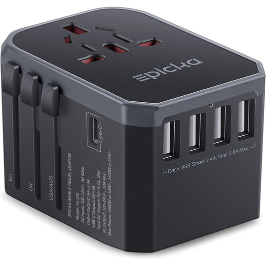 EPICKA Universal Travel Adapter with 1AC/1 USB-C/4 USB-A Ports