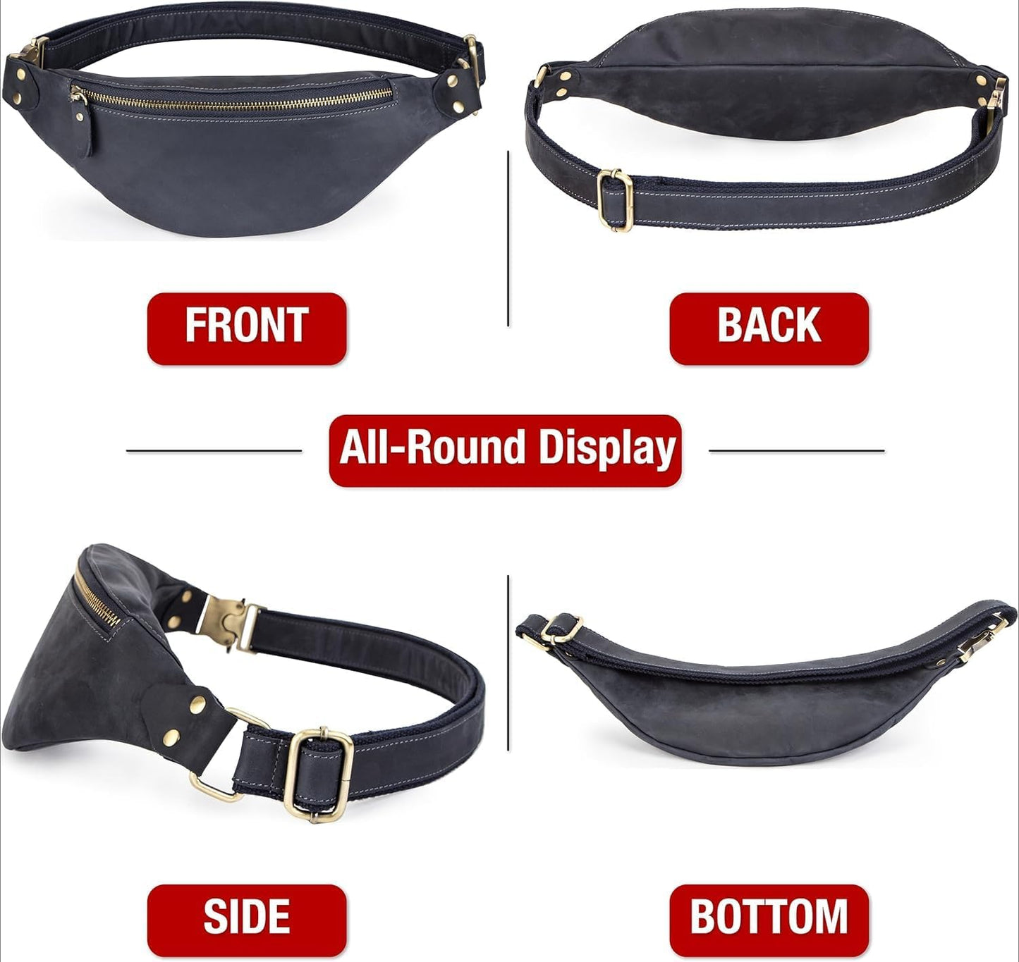 Slim Genuine Leather Waist Pack for Men Women Vintage Crossbody Fanny Pack Travel Riding Detachable Belt Bag (Vintage Blue)