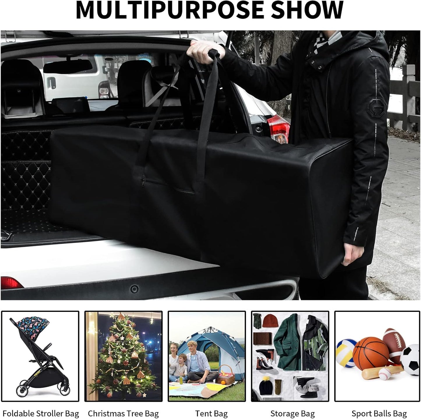 Urbanstand 46 Inch Travel Duffle Bag Extra Large Sport Equipment Duffel Bags with 2-way Lockable Zippers (Black 46inch 2Pack)