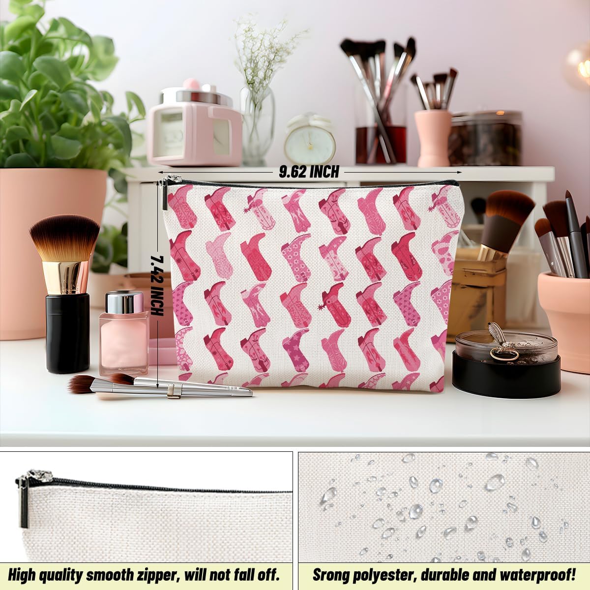 4PCS Secret Santa Gifts, Western Makeup Bag Pink Cowgirl Boots Cosmetic Bags for Women, Cowgirls Gifts for Women Girls Sisters Lady Boss Friends, Western Stuff Toiletry Zipper Pouch Cowboy Boots Gifts
