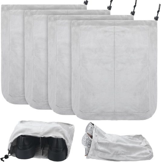 4 Pcs Travel Shoe Bags Spandex Shoes Pouch with Interior Divider and Drawstring for Women Men Luggage Packing(Grey)