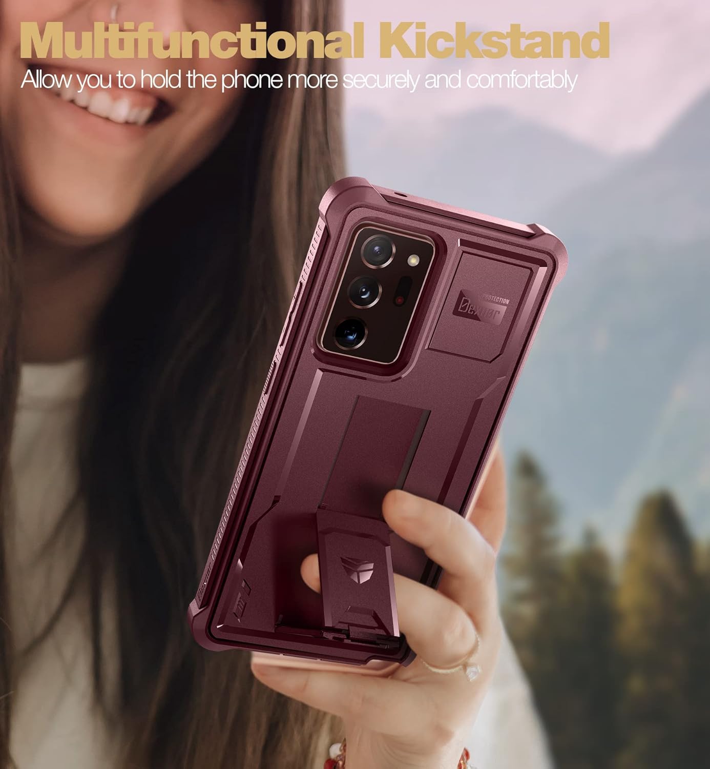 Dexnor for Samsung Galaxy Note 20 Ultra 5G Case, [Built in Screen Protector and Kickstand] Heavy Duty Military Grade Protection Shockproof Protective Cover for Samsung Galaxy Note 20 Ultra, Maroon Red