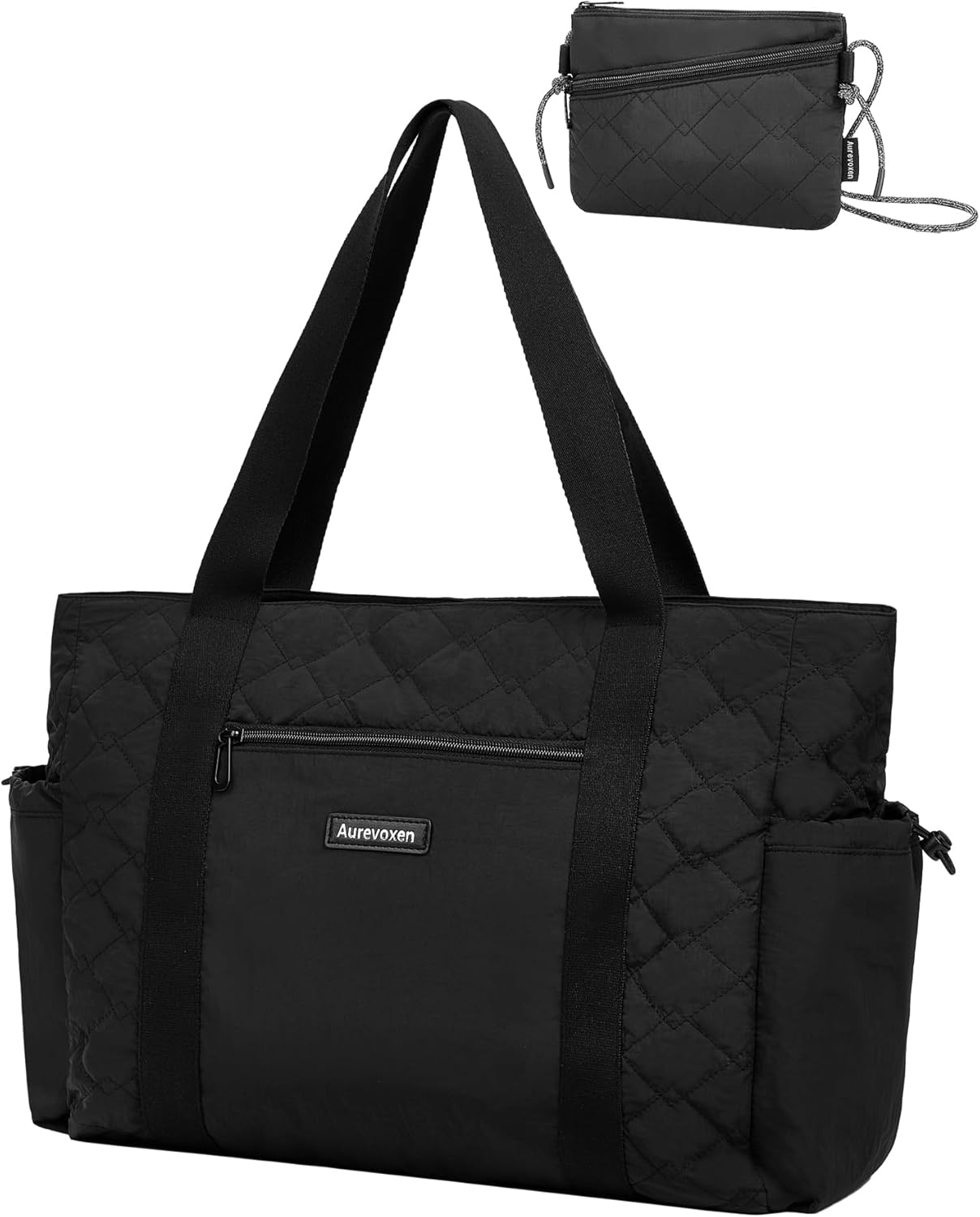 2 PCS Set Quilted Large Travel Tote for Women, Lightweight Tote Bag with 17’’ Laptop Compartment and Zipper Closure, Water-Resistant Puffer Bag for Travel, Office, Gym
