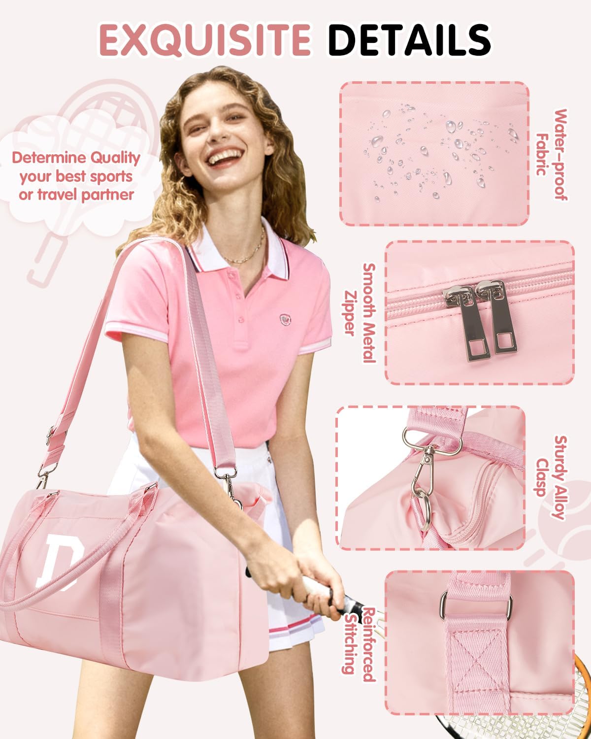 Initial Travel Duffel Bag Sports Gym Bag for Girls Teen Birthday Gifts,Pink Personalized Weekender Bag Carry On Tote Bags for Women Men,Waterproof Overnight Luggage Bag with Trolley Sleeve(Letter D)