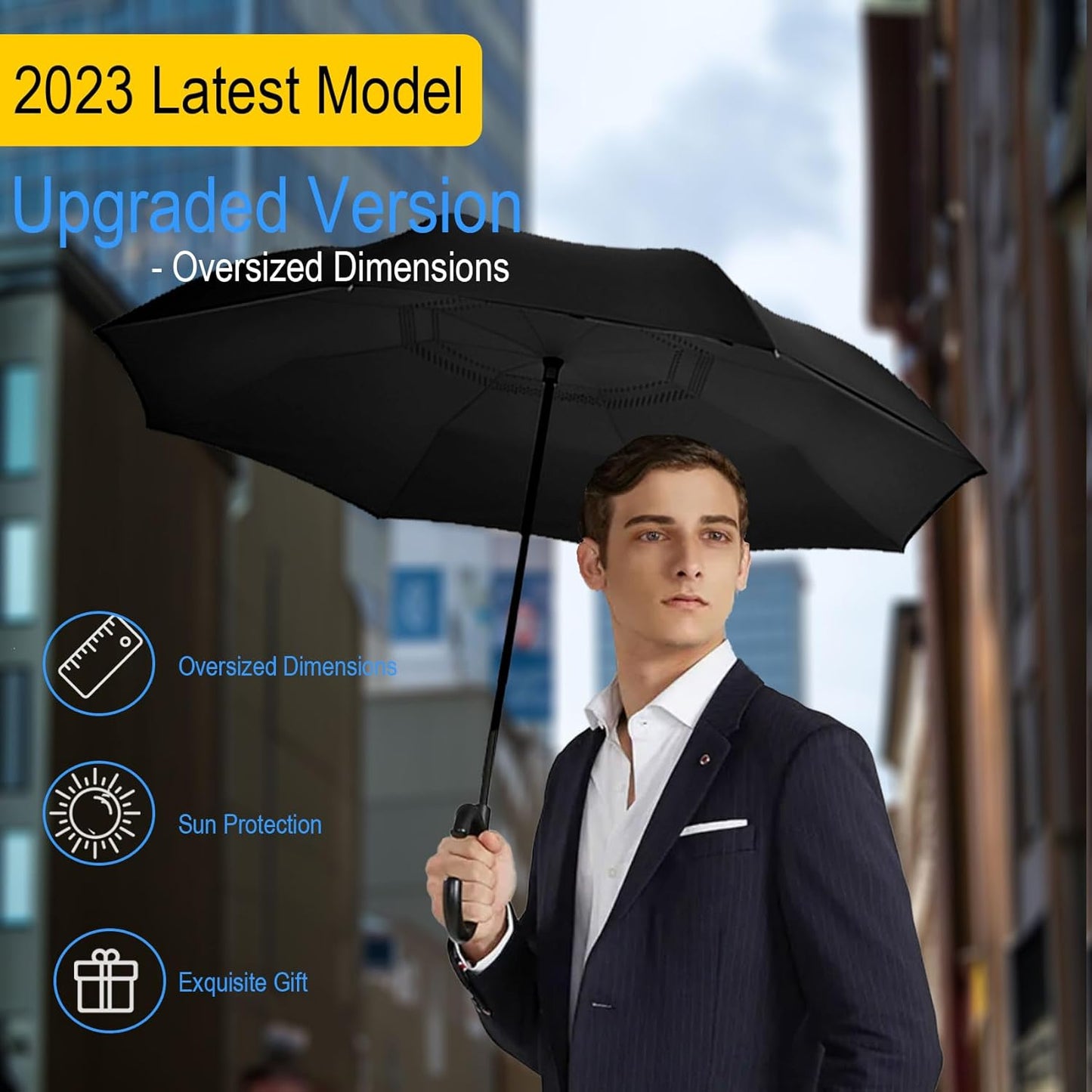 SIEPASA 49/56 Inch Inverted Reverse Upside Down Umbrella, Extra Large Double Canopy Vented Windproof Waterproof Stick Golf Umbrellas with C-shape Handle.