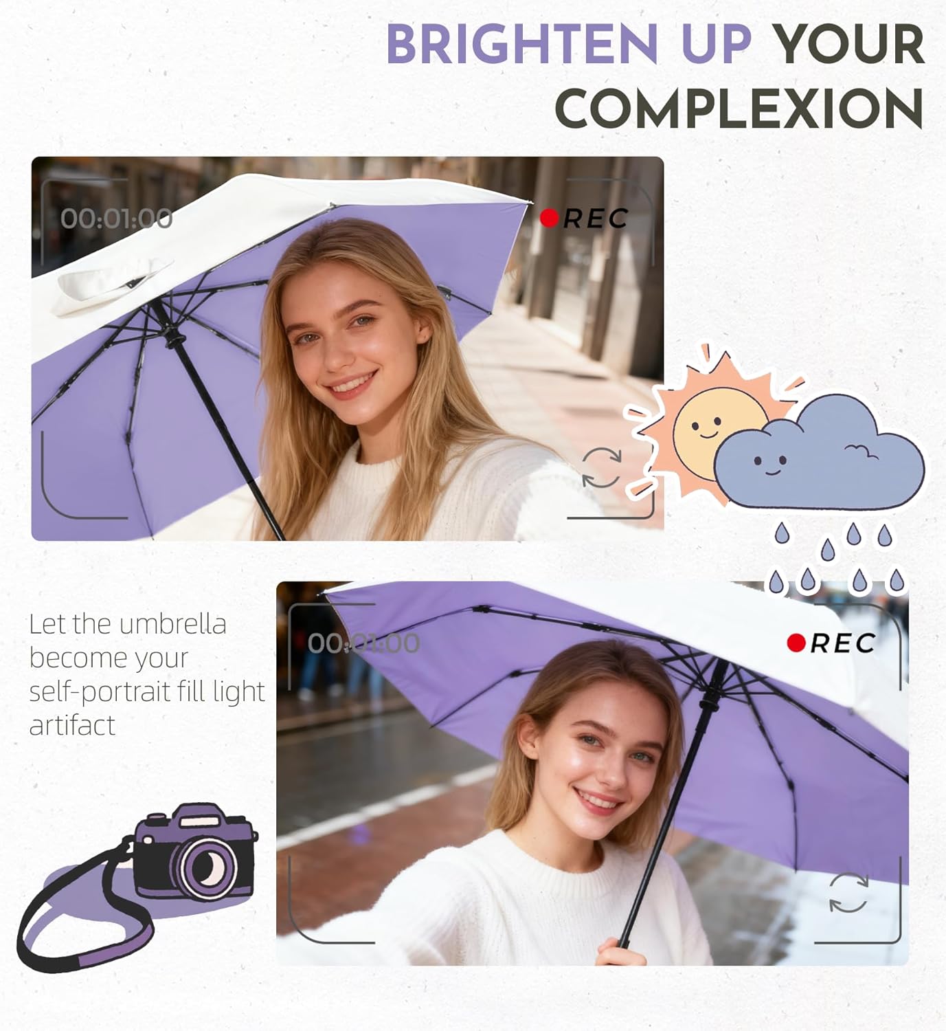 UV Travel Umbrella for Sun Protection & Rain, Compact Windproof Folding, Refined craftsmanship, Auto Open/Close, 43" Canopy with color coating, UPF 100+ UV Blocking, TSA Approved