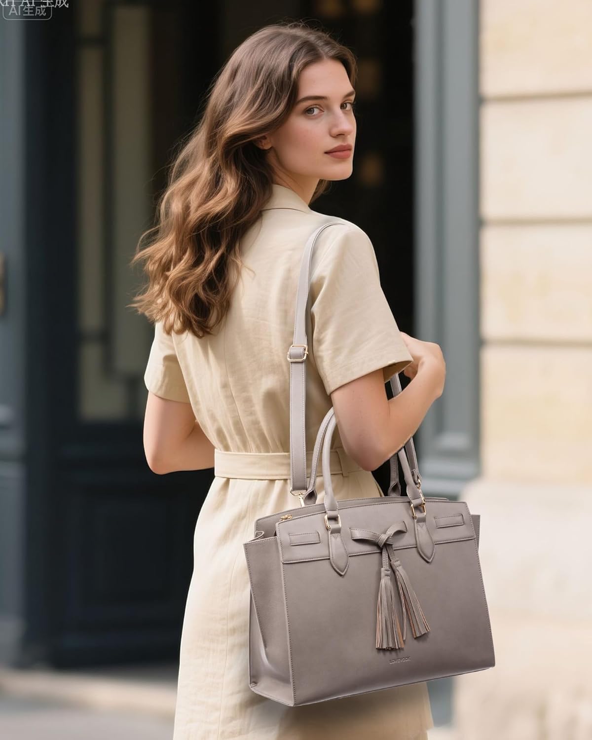 LOVEVOOK Laptop Bag for Women,Work Tote Bag with Large Cup Holder,Leather Computer Bag Teacher Bag Handbag Gifts for Women