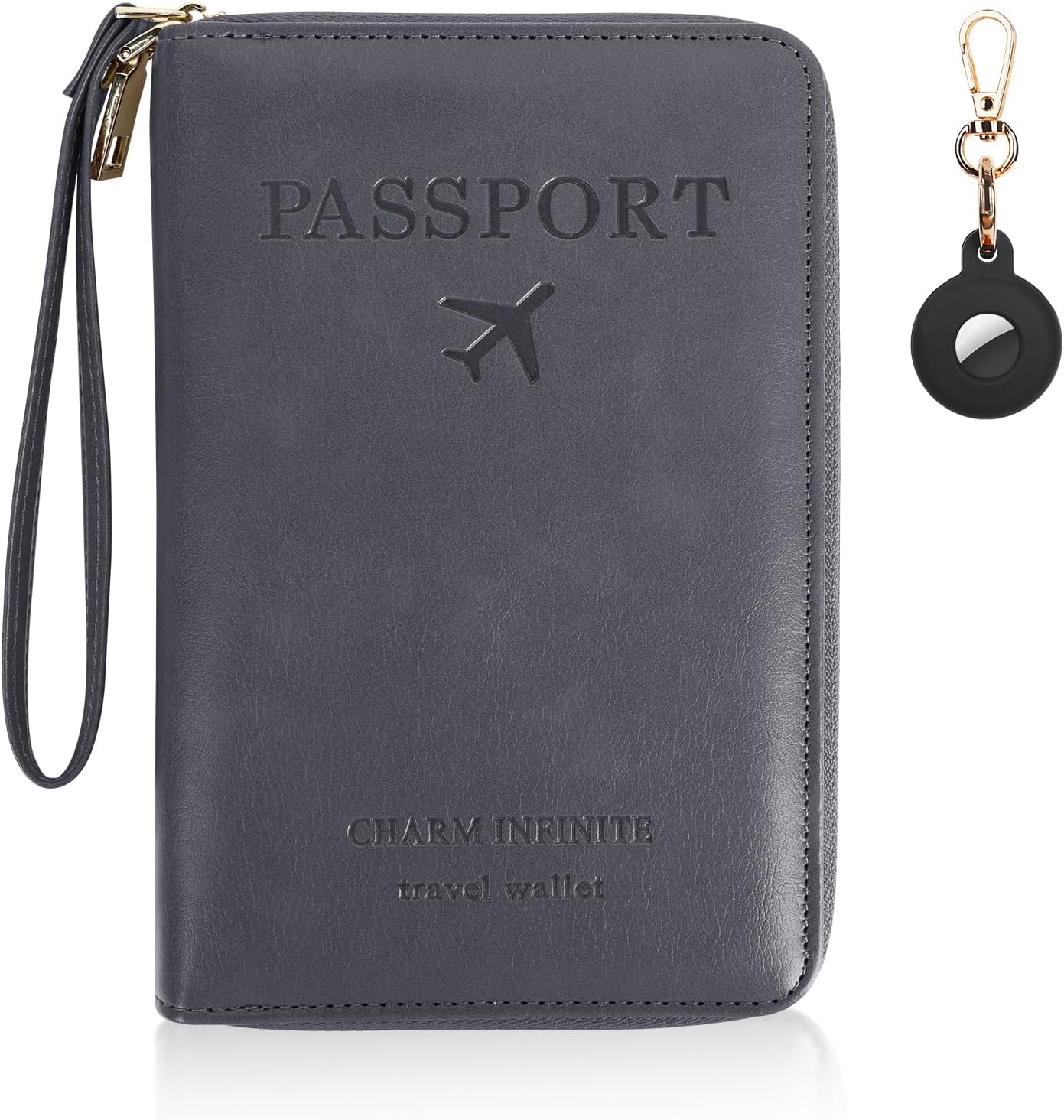 Passport Holder Wallet with Tracker Case, RFID Blocking PU Leather Passport Cover, Travel Document Organizer Wallet for Men and Women (Gray)