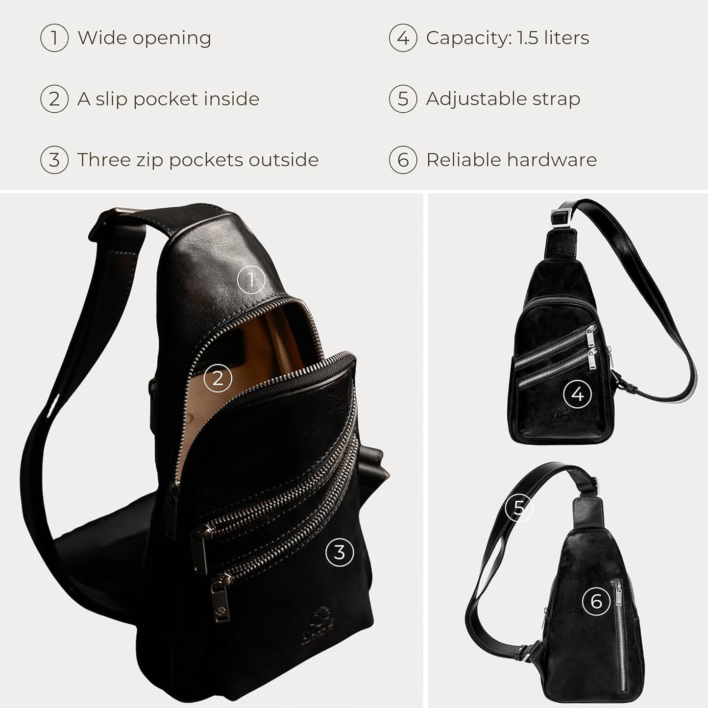 Time Resistance Leather Crossbody Bag - Brown Sling Bag - Messenger Bag for Men and Women