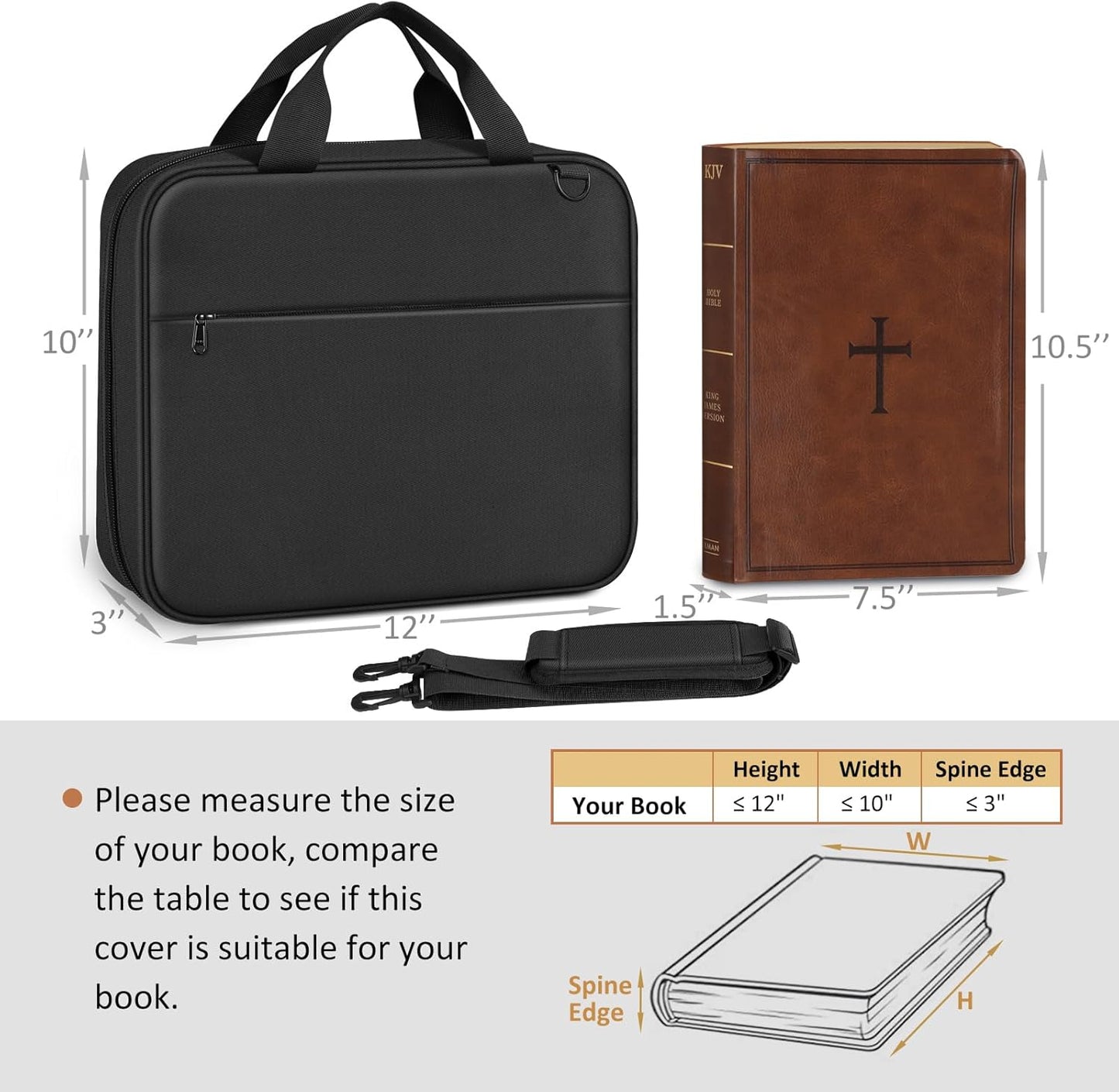FINPAC Large Bible Cover, Carrying Book Case Church Bag Bible Protective with Zippered Pocket and Handle, Gift for Men Women