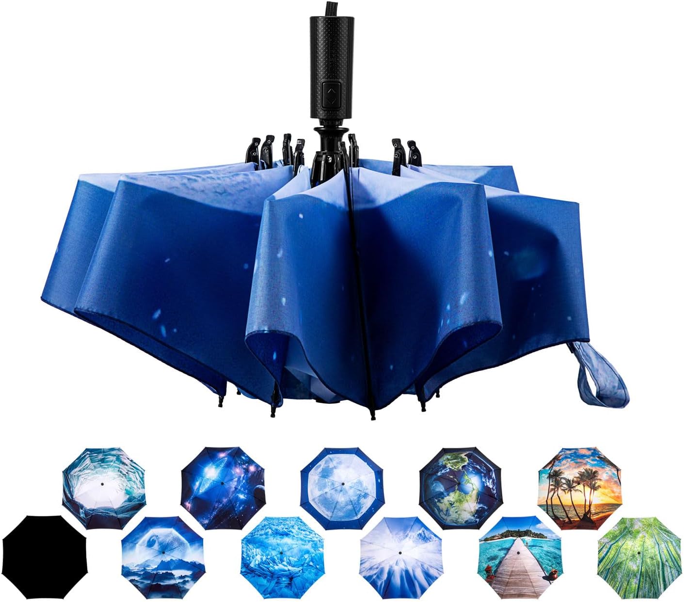 LANBRELLA Compact Reverse Folding Umbrella Auto Windproof Travel Umbrella