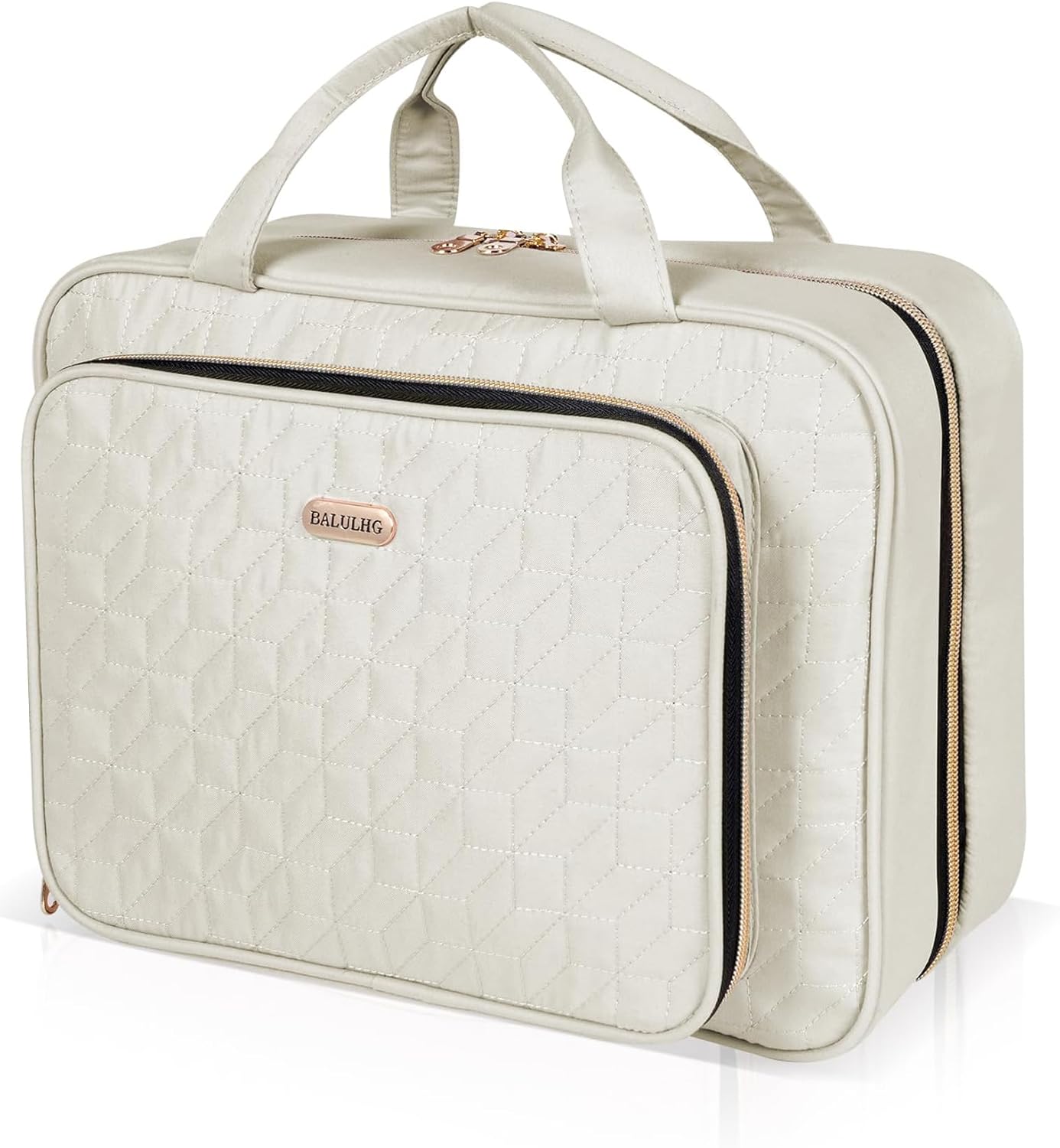 Travel Hanging Toiletry Bag for Women,Makeup Bag Cosmetic Organizer Waterproof with Hanging Hook Multiple Pockets for Women Travel Essentials Beige