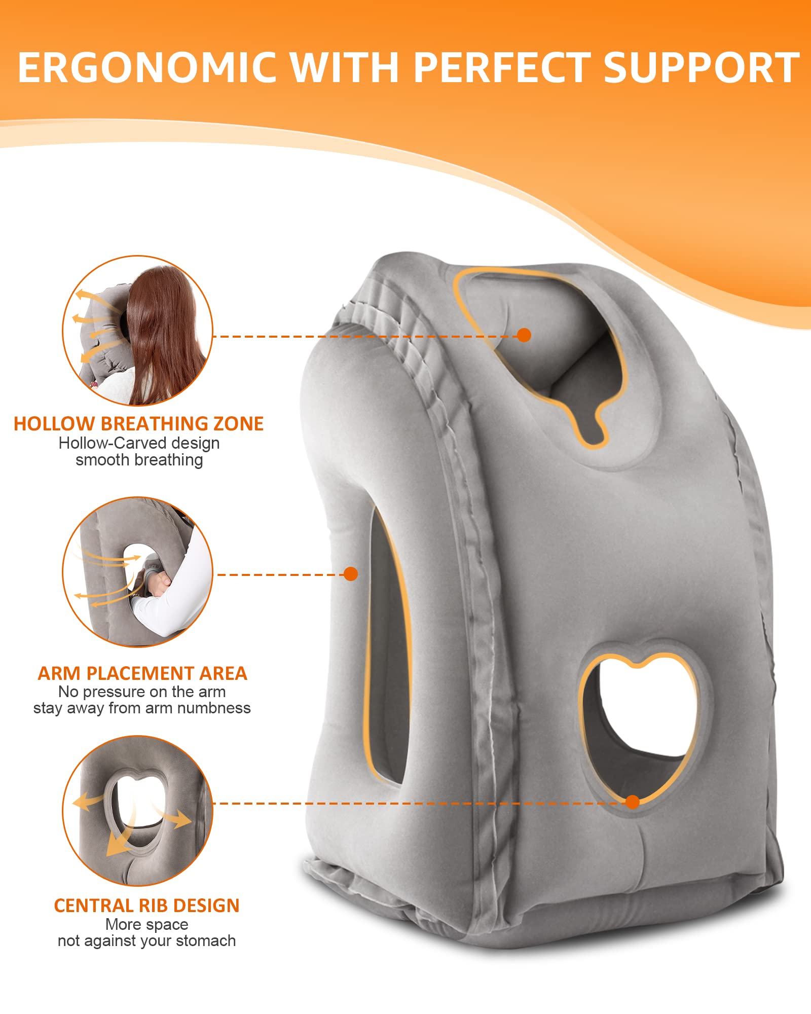 SUNANY Inflatable Neck Pillow Used for Airplanes/Cars/Buses/Trains/Office Napping with Free Eye