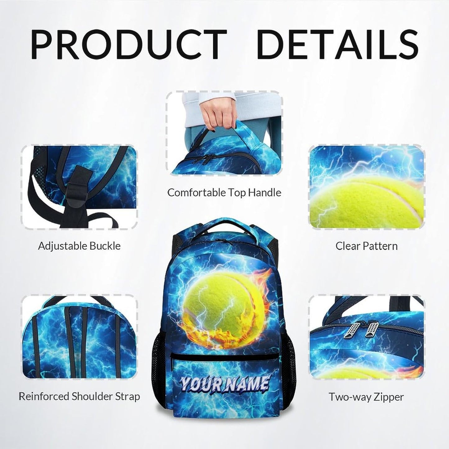 Kids Backpack Boys - Personalized Tennis Backpacks for Boys Girls - Custom Sports Theme Bookbag for Youth - Cool School Bag for Primary(17 Inch)