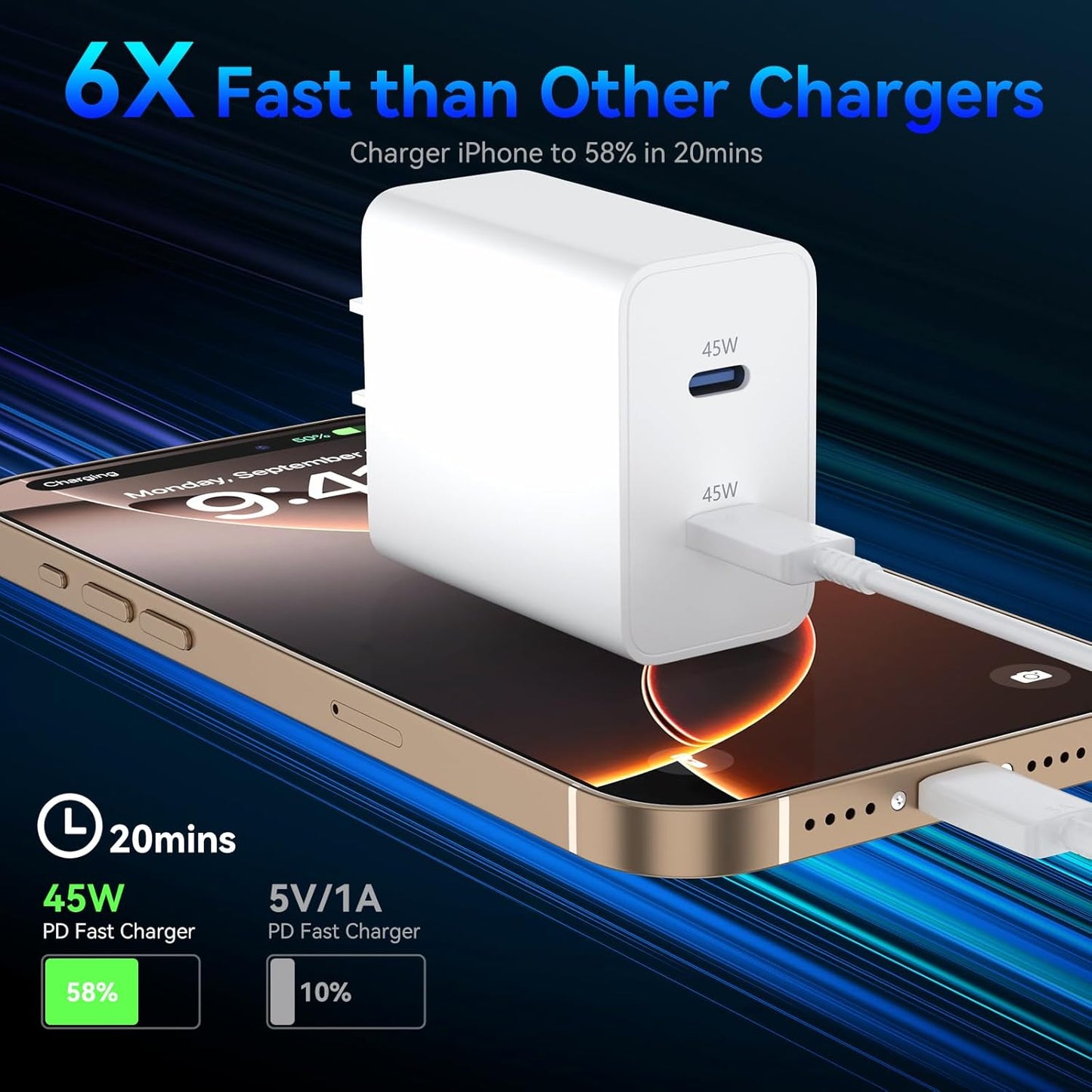 iPhone 17 16 15 Charger Fast Charging PD 45W 2-Port, 10 FT USB C Cable iPhone 17/16/15 Pro max Charging Long Cord with Apple Charger Block for iPhone 17 Pro Max/17 Pro/17 Air/iPhone 16 15 Series, iPad
