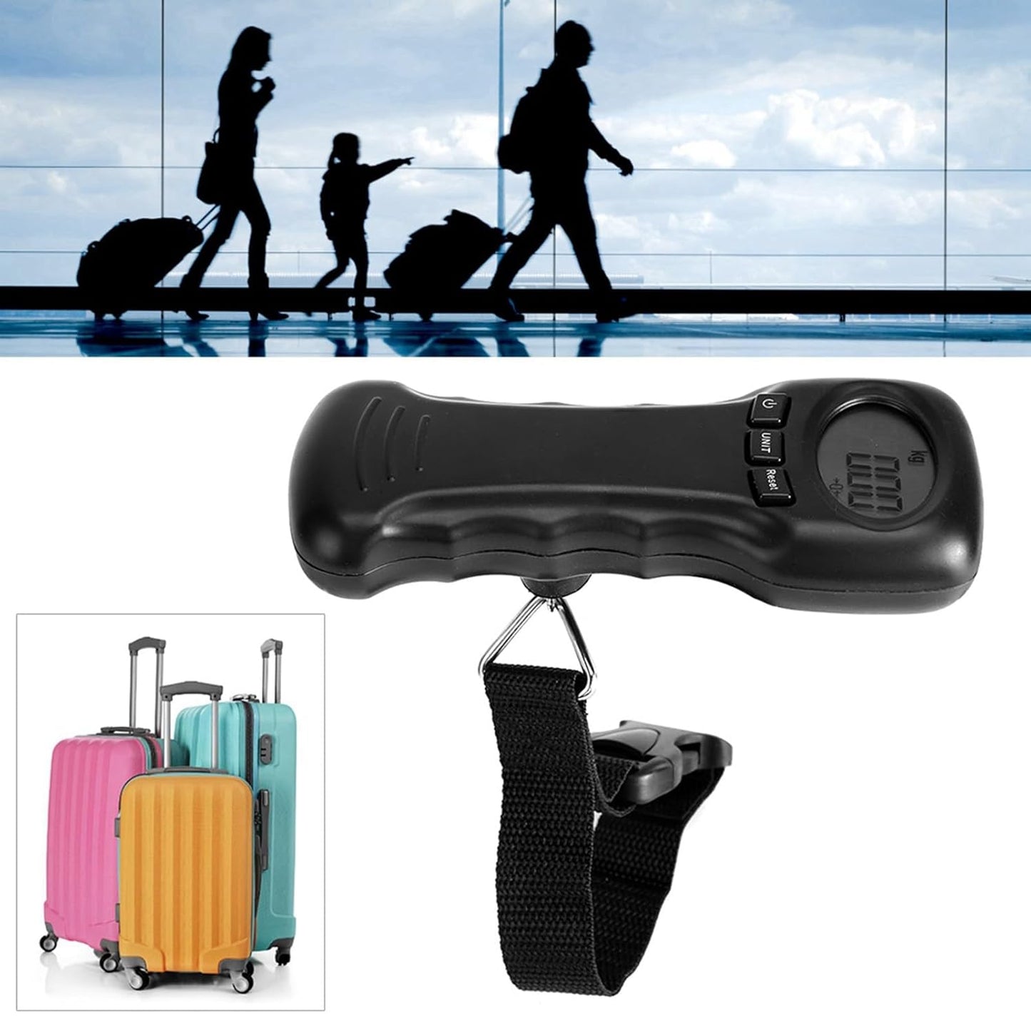 44kg/97lb Luggage Scale Travel Digital, ABS Suitcase Weight Scale with Ergonomical Handle, Portable Travel Scale Luggage Weight with LCD Digital Display, Hanging Belt