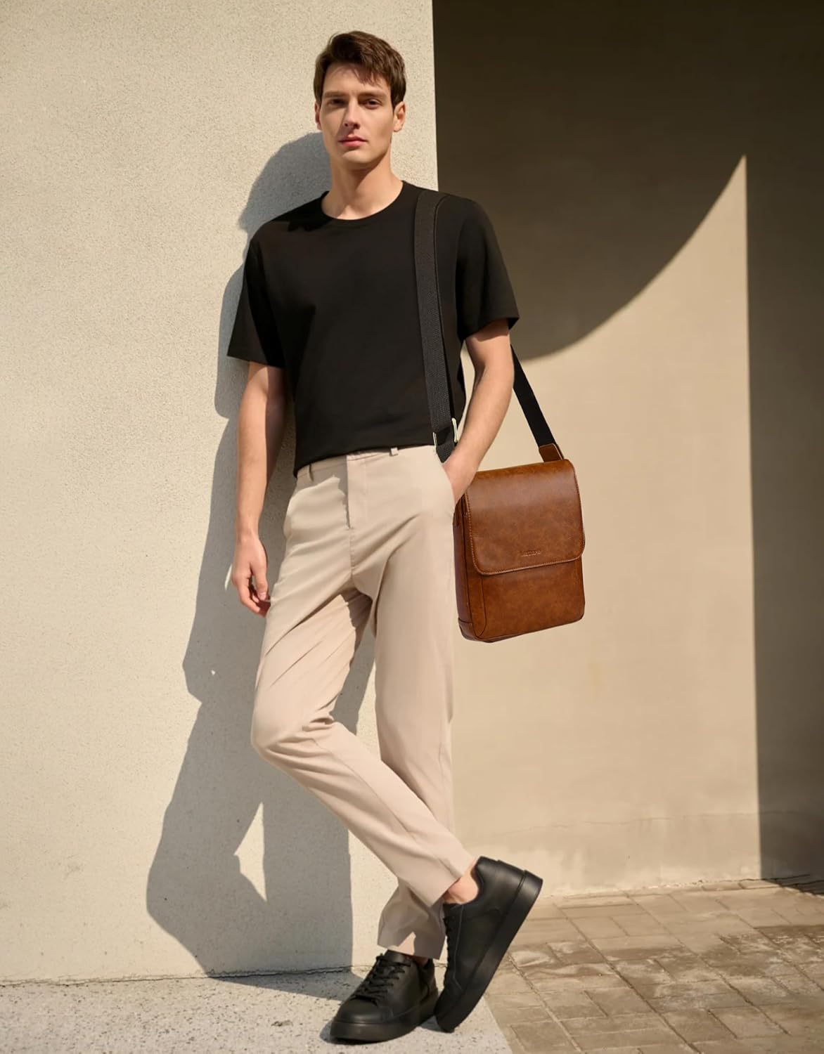 Leathario Crossbody Bag for Men Genuine Leather Small Messenger Shoulder Purse Side Vintage Satchel for Work Business Daily