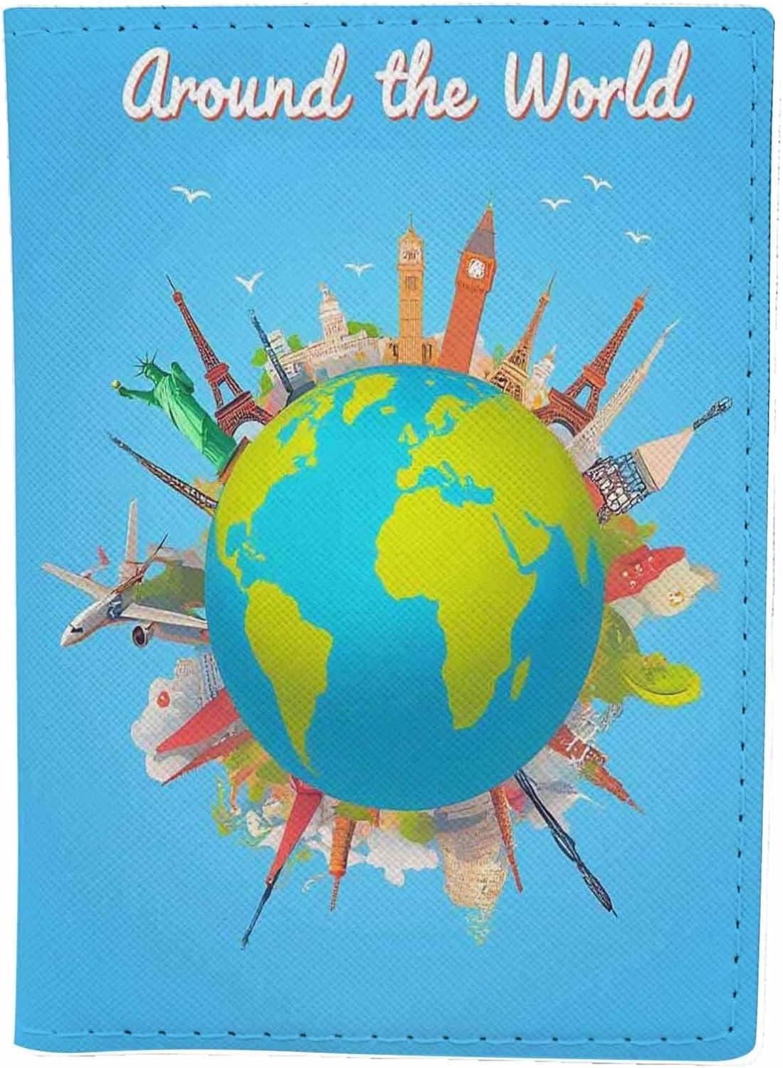 Travel to World Passport Holder for Travel Road Trip Landmarks on the Globe PU Leather Passport