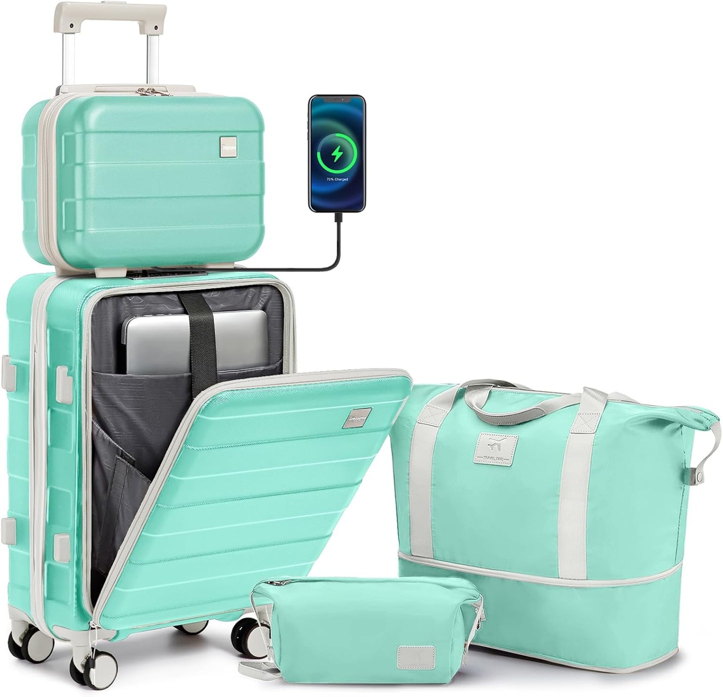 imiomo Carry on Luggage Airline Approved, Lightweight Hard Shell Carry-on Suitcase, 20 Inch Travel Luggage with Spinner Wheels and USB Port, Green