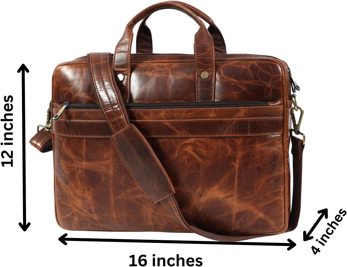 Mens Laptop Bag 16 Inch Waterproof Vintage Leather Shoulder Office Crossbody Bag With Ajustable Straps Metal Grip