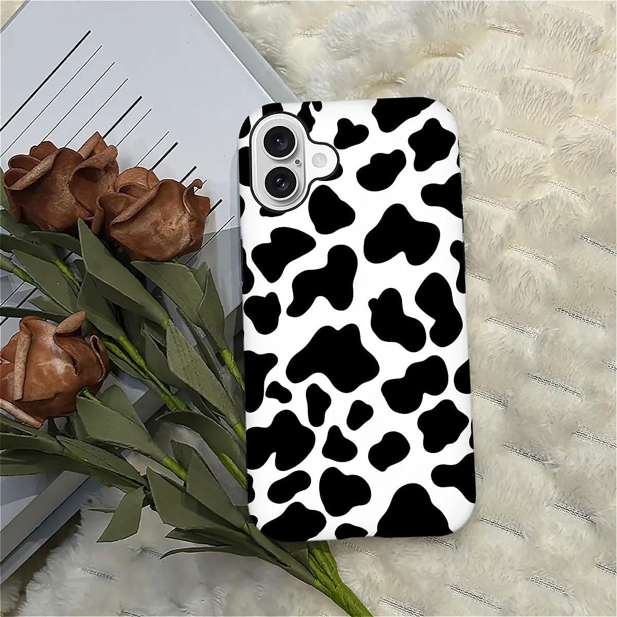 SEized Case Compatible with for iPhone 16 Plus,Black White Cow Pattern Phone Case for Girl Women Boy Men,Durable Protection Phone Case for iPhone 16 Plus