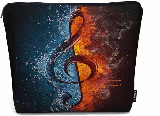 Treble Clef Cosmetic Travel Bag - Music Note Makeup Bag for Toiletry Items, Flax Material, Birthday Gift