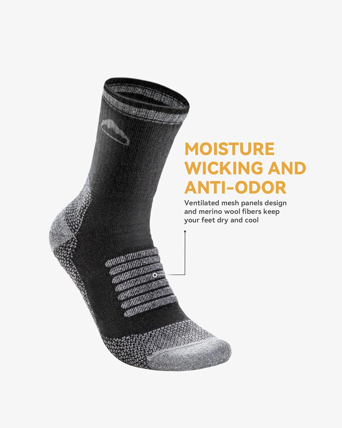 2 Pack Merino Wool Hiking Socks, Made in USA, Moisture Wicking Cushion Socks for Men & Women (Charleston Micro Crew)