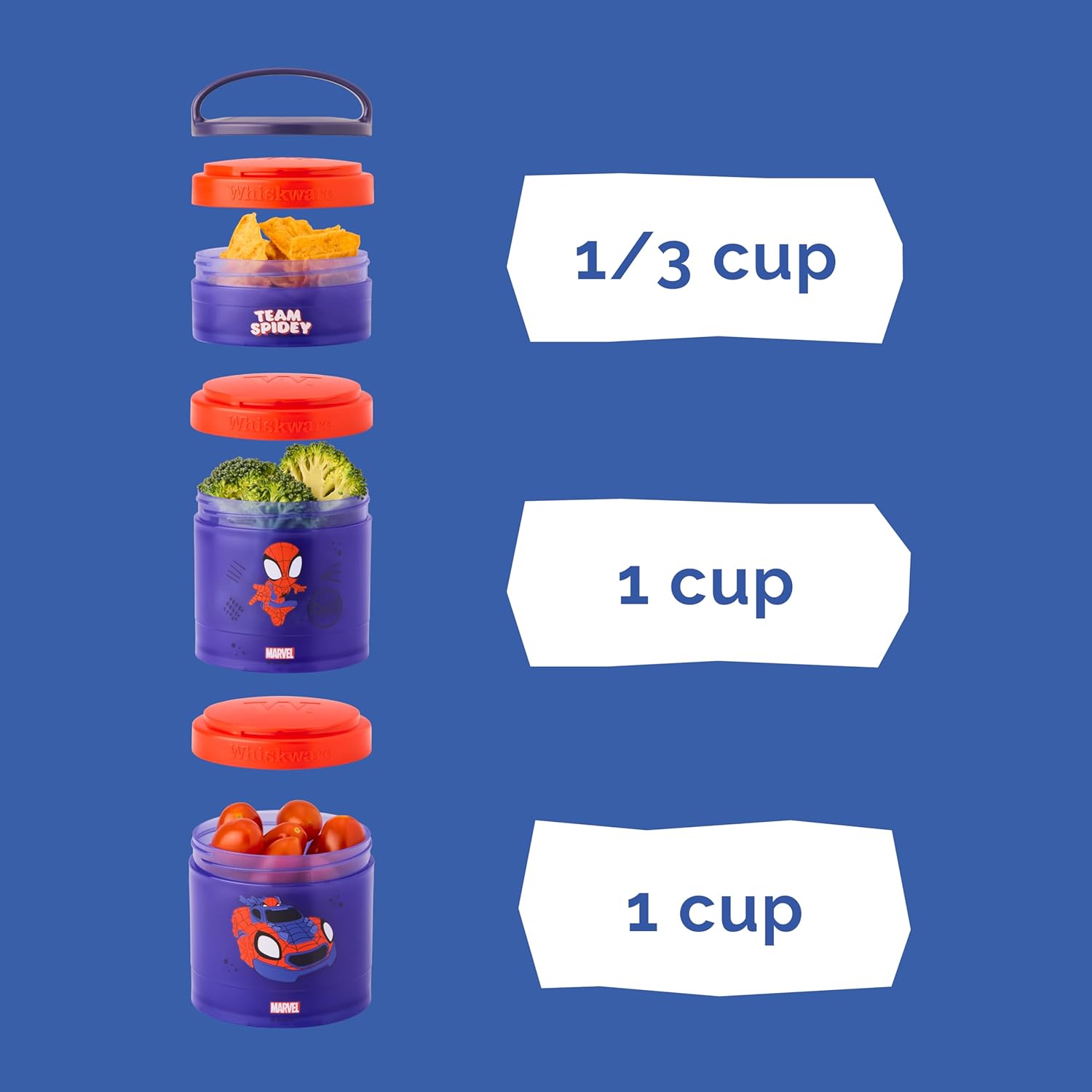 Whiskware Spider-Man Team Spidey Stackable Snack Containers for Babies, Kids, and Toddlers, 3
