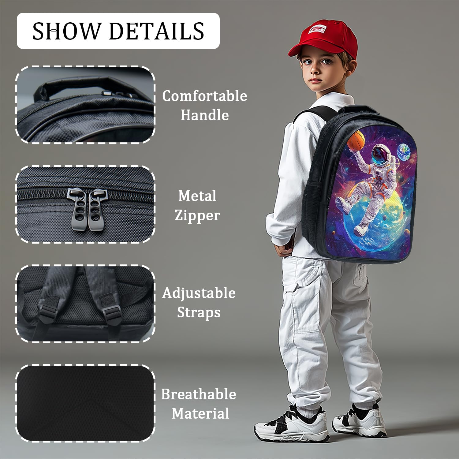 Astronaut Backpack Funny Spaceman Basketball School Bag 3PCS Backpack 16 Inch Set with Lunch Bag