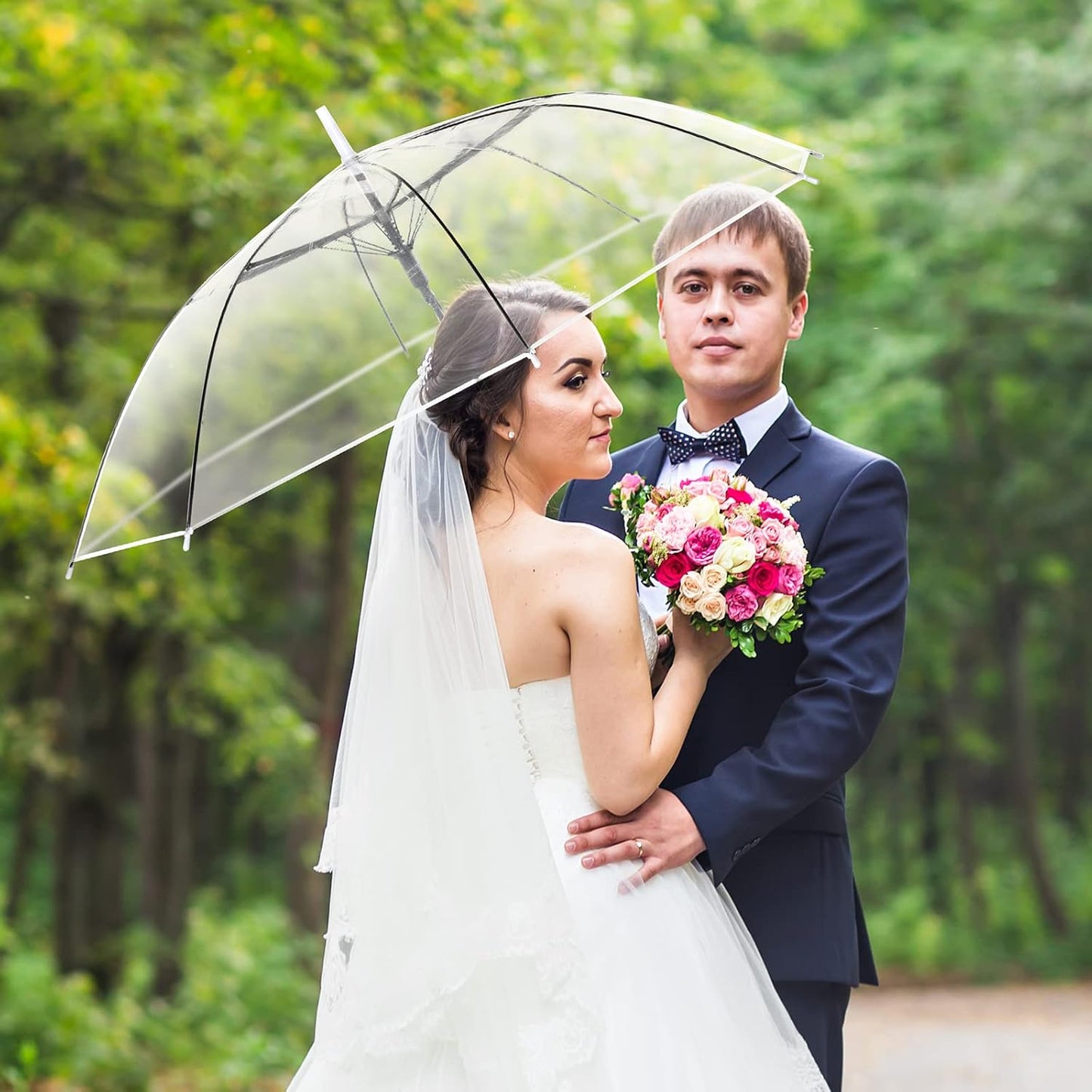 Reginary 30 Pieces Wedding Umbrellas Bulk Auto Open Stick Umbrellas with White European J Hook Handle Windproof Large Canopy Umbrella for Outdoor Wedding Bride Groom Photography Golf