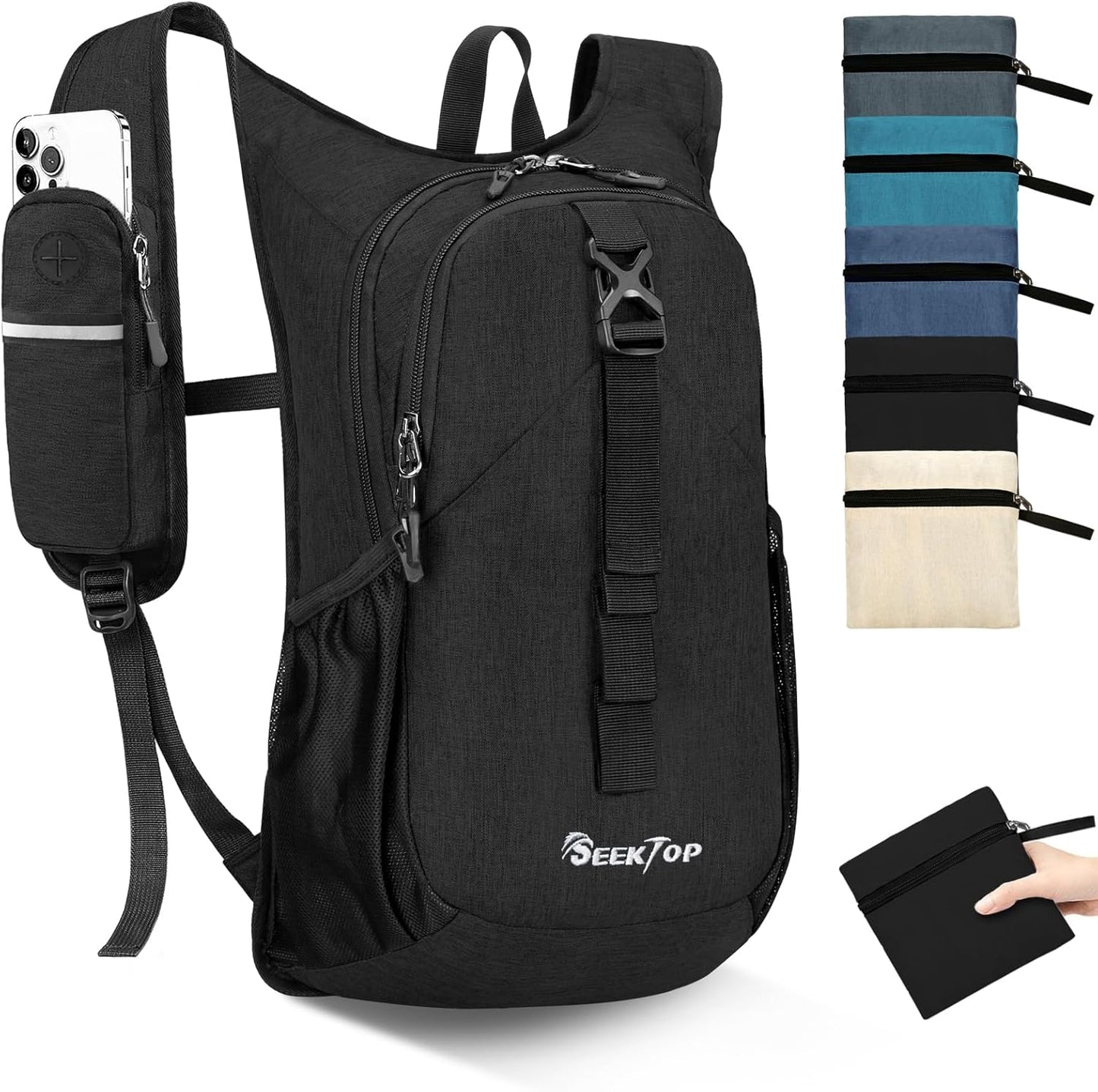 Seektop 15L Small Hiking Backpack for Women Men, Lightweight Hiking Packable Daypack with Phone